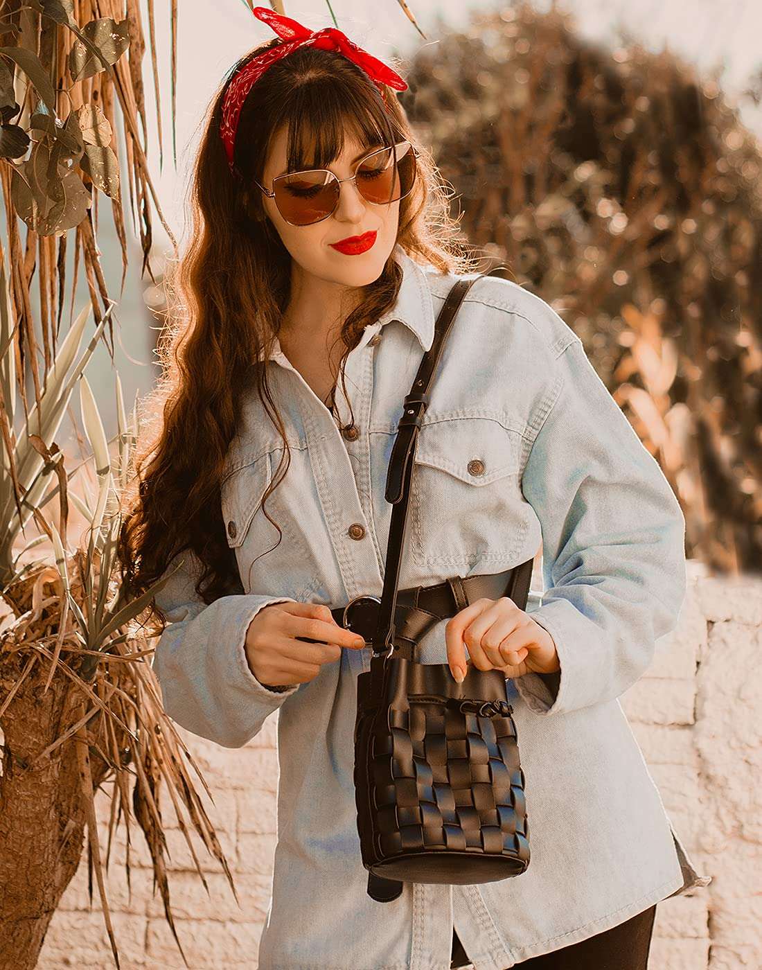 TIJN Woven Bucket Bag for Women Luxury Satchel Handbag with Vegan Leather Crossbody Bag,Black(Ailin) 3