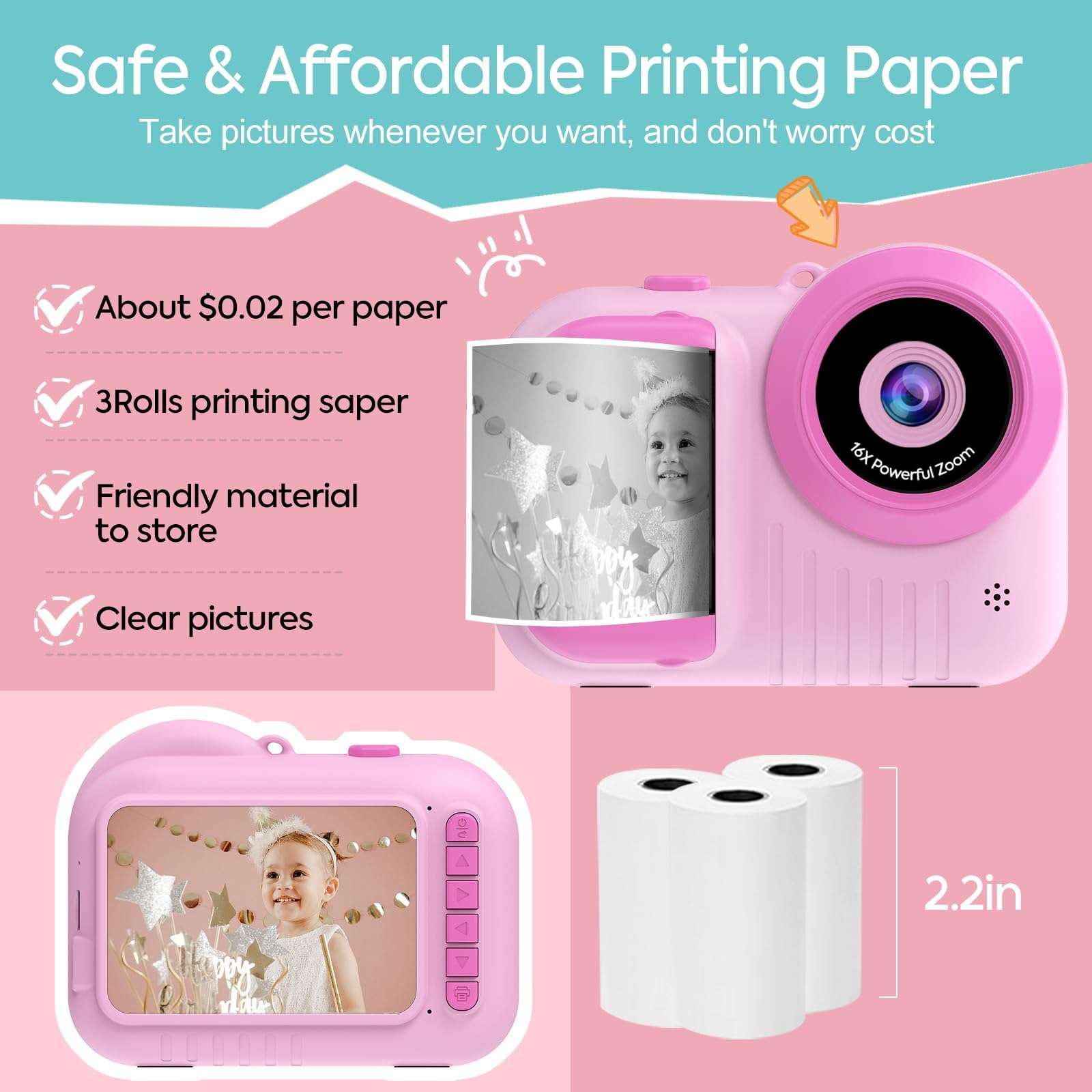 Kids Camera Instant Print 3.5 inch, Instant Print Camera for Kids That Prints Pictures Instantly, Toddler Kids Instant Print Digital Camera, 4 5 6 7 8 9 10 11 12 Year Old Girls Boys Birthday Toys Gift 5
