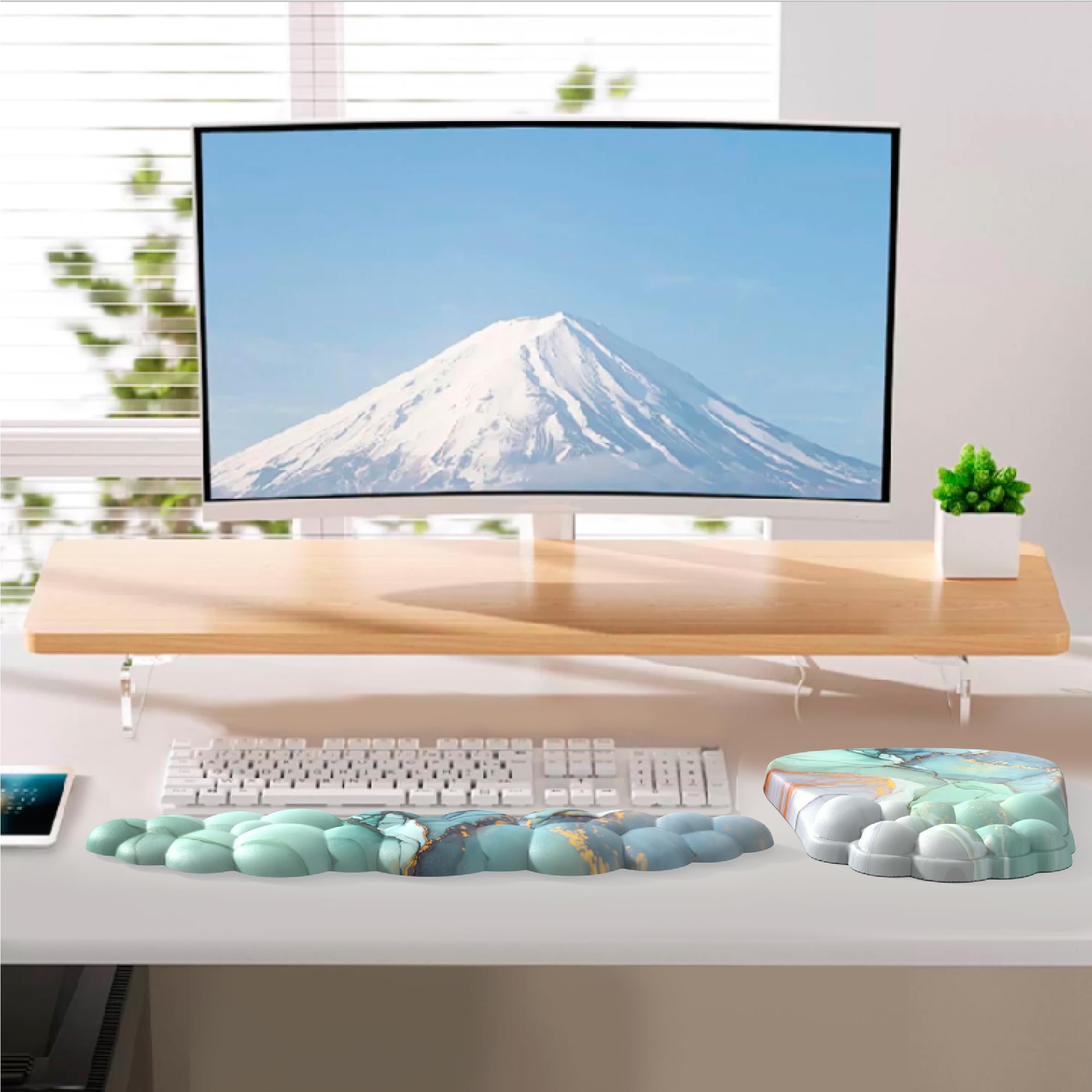 ANGKOYT Ergonomic 2 in 1 Cloud Mouse Pad and Keyboard Wrist Rest, Non-Slip, Relieves Wrist Pain - Blue Marble 6