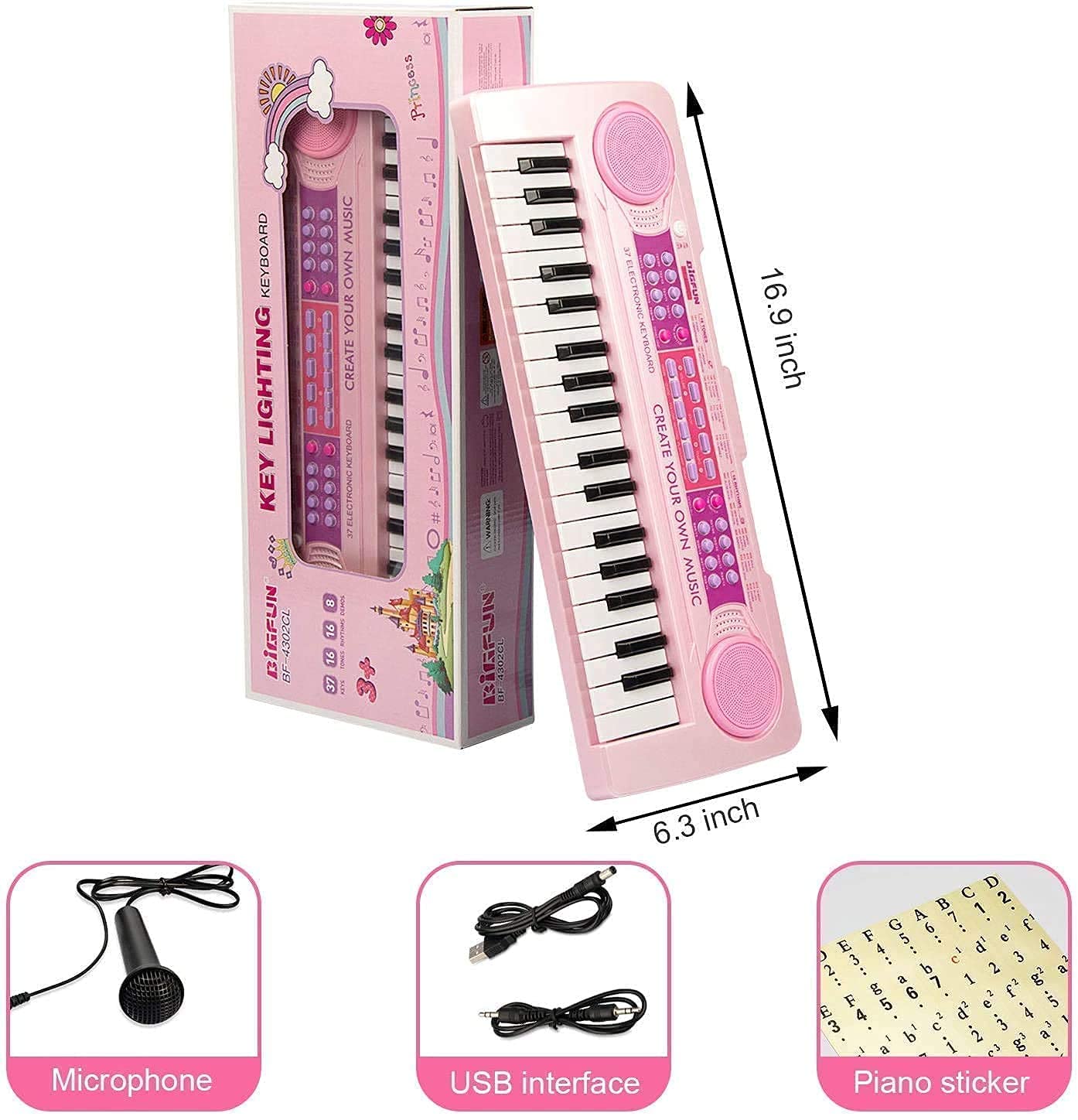 RADDIYA VINUBHAI Pink Colors 37 Key Keyboard Toy, DC Power Mode, Portable Electronic Keyboards Beginners Musical Toys Pianos, DC Power Option and Recording Function with MIC (Multi Colors) 4