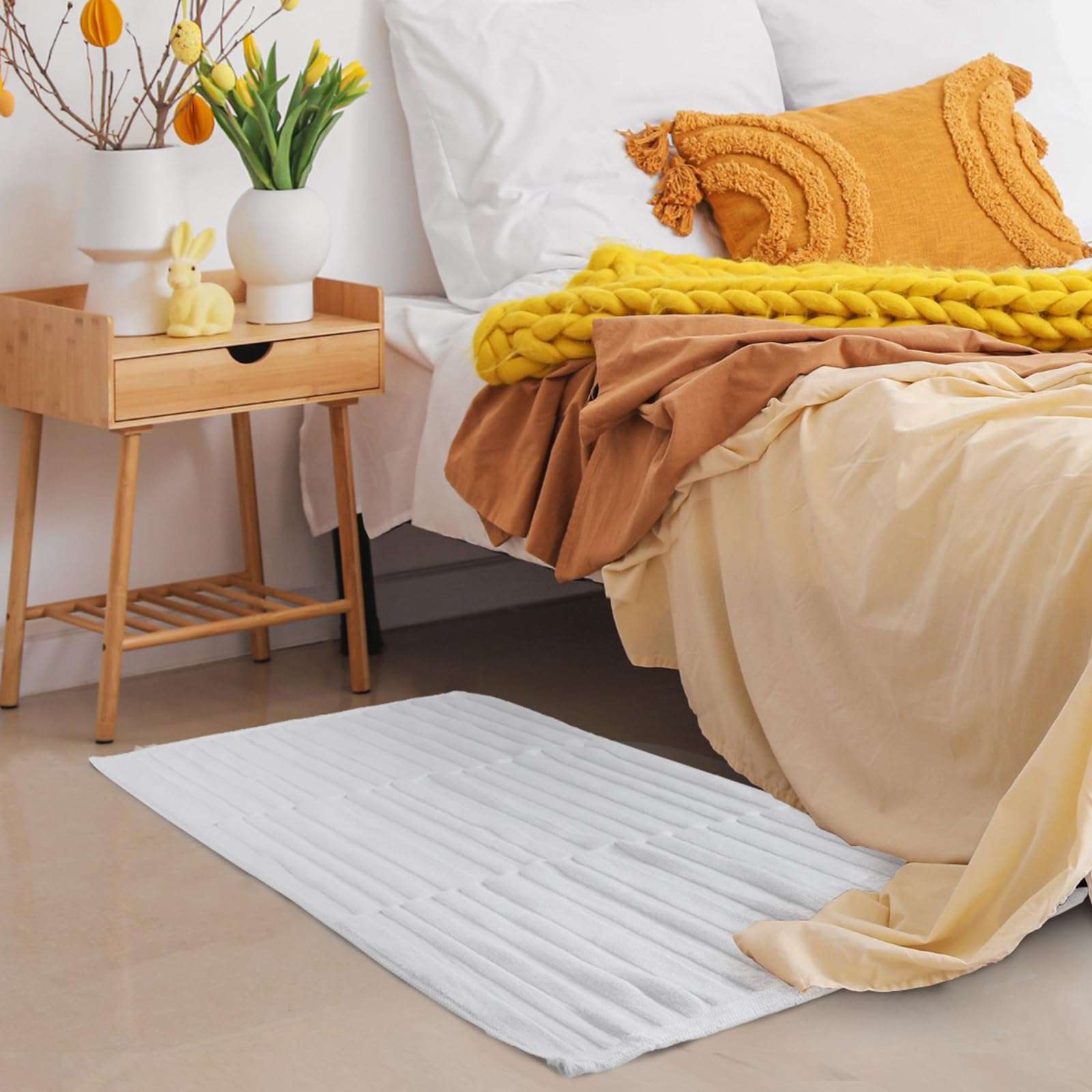 Tranqun 6 Pcs Bath Mat Towel Sets 31.5 x 19.7 Inches Absorbent Cotton Bath Mats for Bathroom Bathmats Washable Soft Fade Resistant Cotton Bath Rug for Shower Bathroom Floor Hotel Spa Bathtub White 6