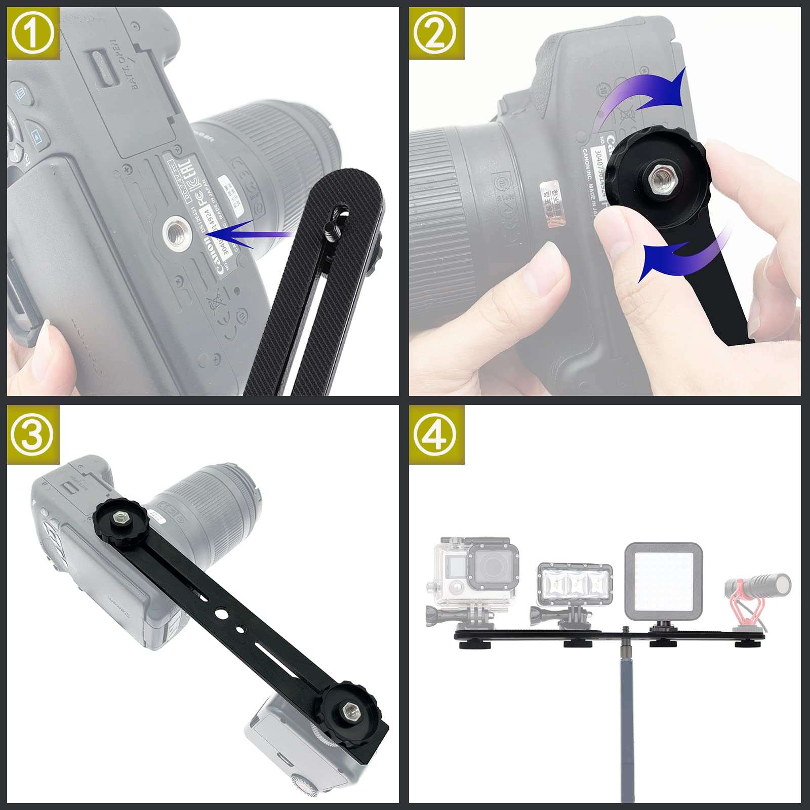 Zeetain 30cm Dual Speedlite Camera Mount Tripod Bracket Flash Extension Bar,10" Dual Tripod Bracket for Camera,LED Video Light,DSLR Camera,Flash Light 6