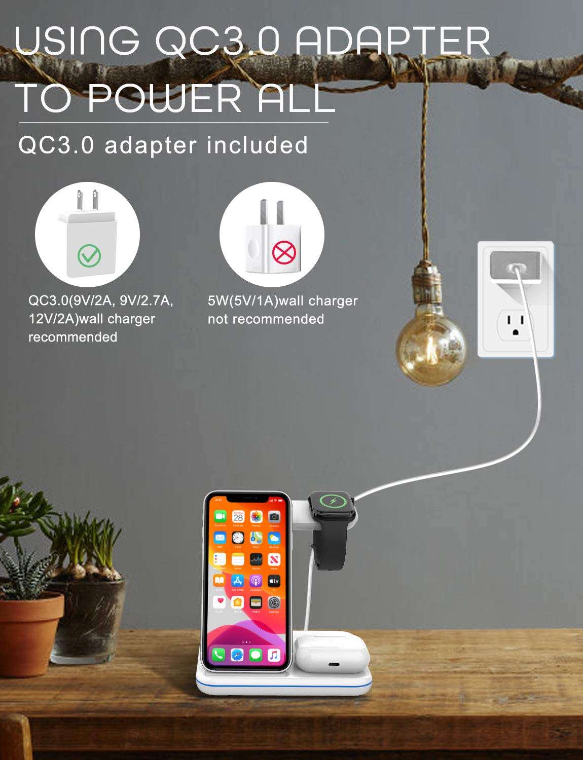 Innens 15W Wireless Charging Station for Apple, 3-in-1 Fast Wireless Charger with Adapter for iPhone 12/11 Pro Max/Xs Max/XS/XR, Apple Watch 6/5/4/3/2/1, Airpods 1 2 3 Pro 5