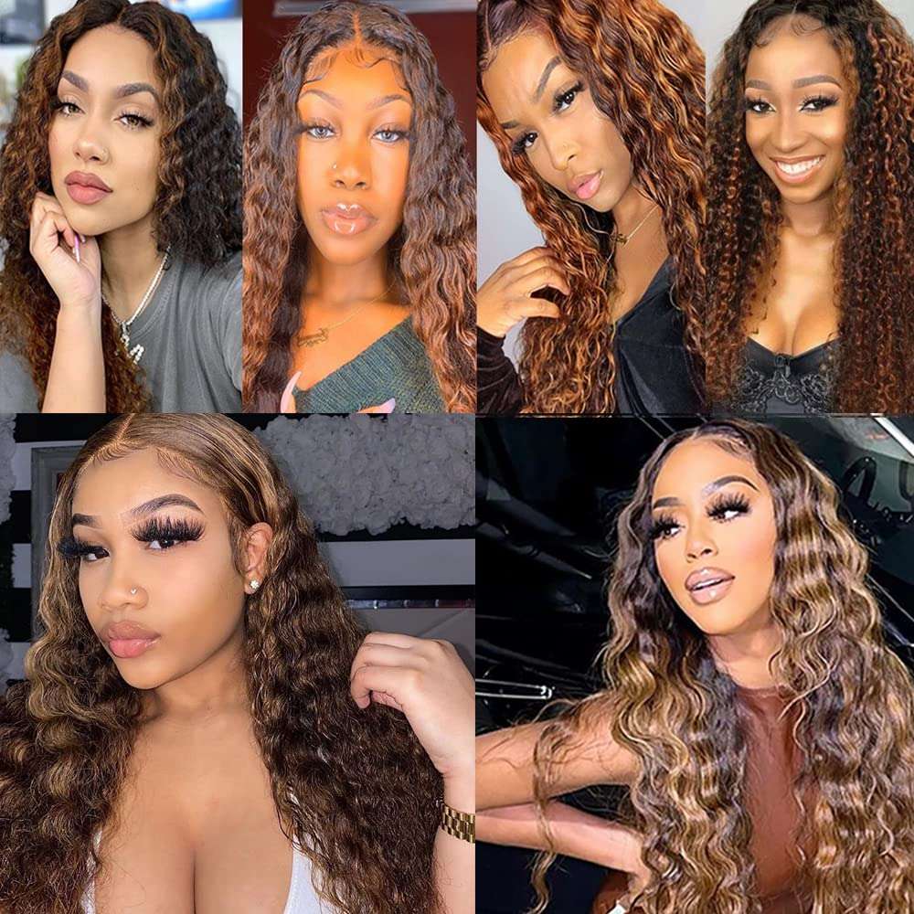30 30 30 Inch Brown Highlight Bundles Ombre Deep Wave Human Hair Bundles Brazilian Unprocessed Virgin Hair 3 Bundles Two Tone Brown Mixed With Auburn Bundles P4/30 Bundles Hair Extensions 3