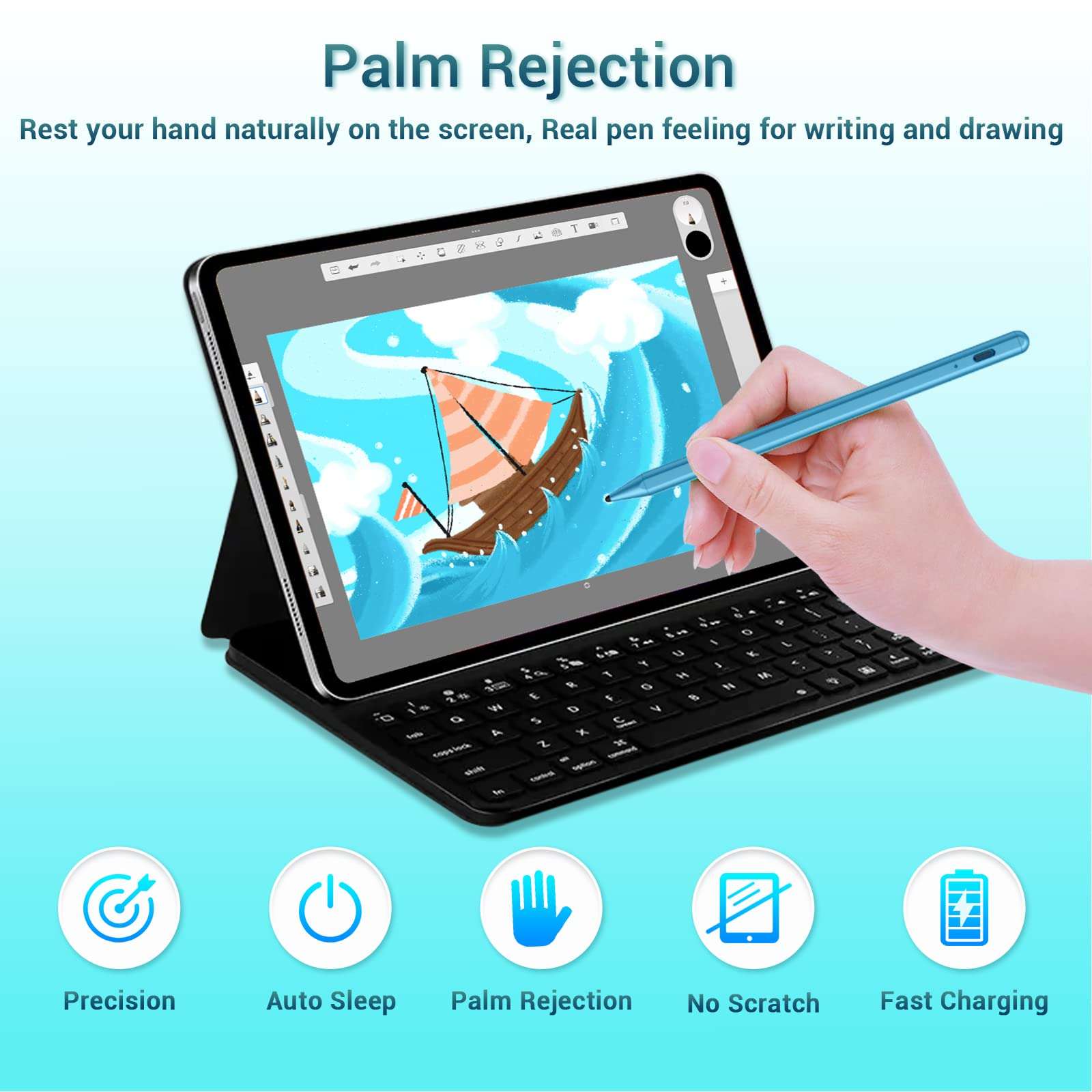 Stylus Pen for Apple iPad Pencil - Pen for iPad 10th 9th 8th 7th 6th Generation Palm Rejection for Apple Pen Compatible 2018-2022 iPad Mini 6th 5th iPad Air 5th 4th 3rd Gen iPad Pro 11-12.9 Inch Cyan 4