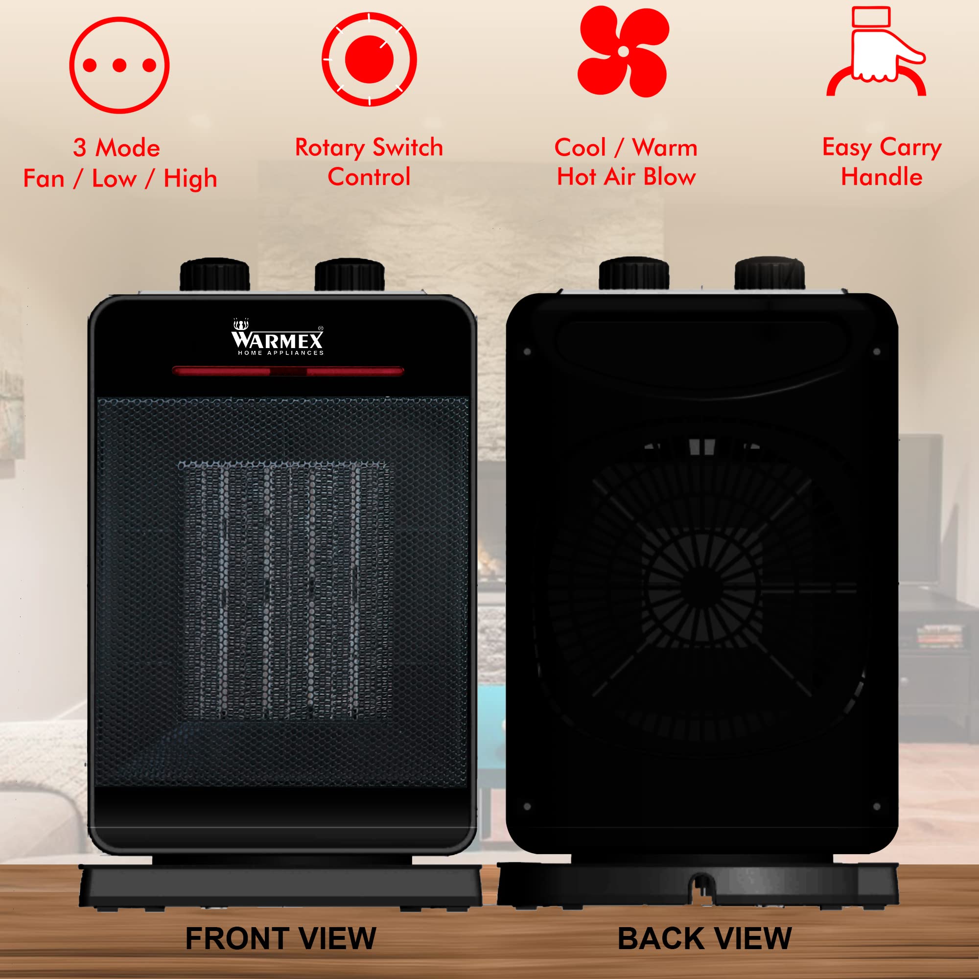 Warmex PTC 99 N 2000 Watts Table Top Heater with Double Voltage Operation (Black) 3