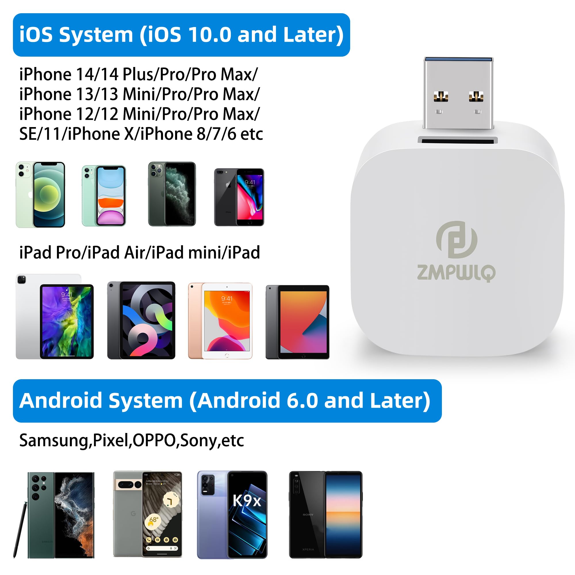 PL ZMPWLQ Auto Backup Adapter 256GB|Photo Stick| Photo & Video Backup Storage| Data Cube for Phone Pictures| Backup Flash Drive| external storage device| transfer photo device| for iPhone/iPad/Android 6
