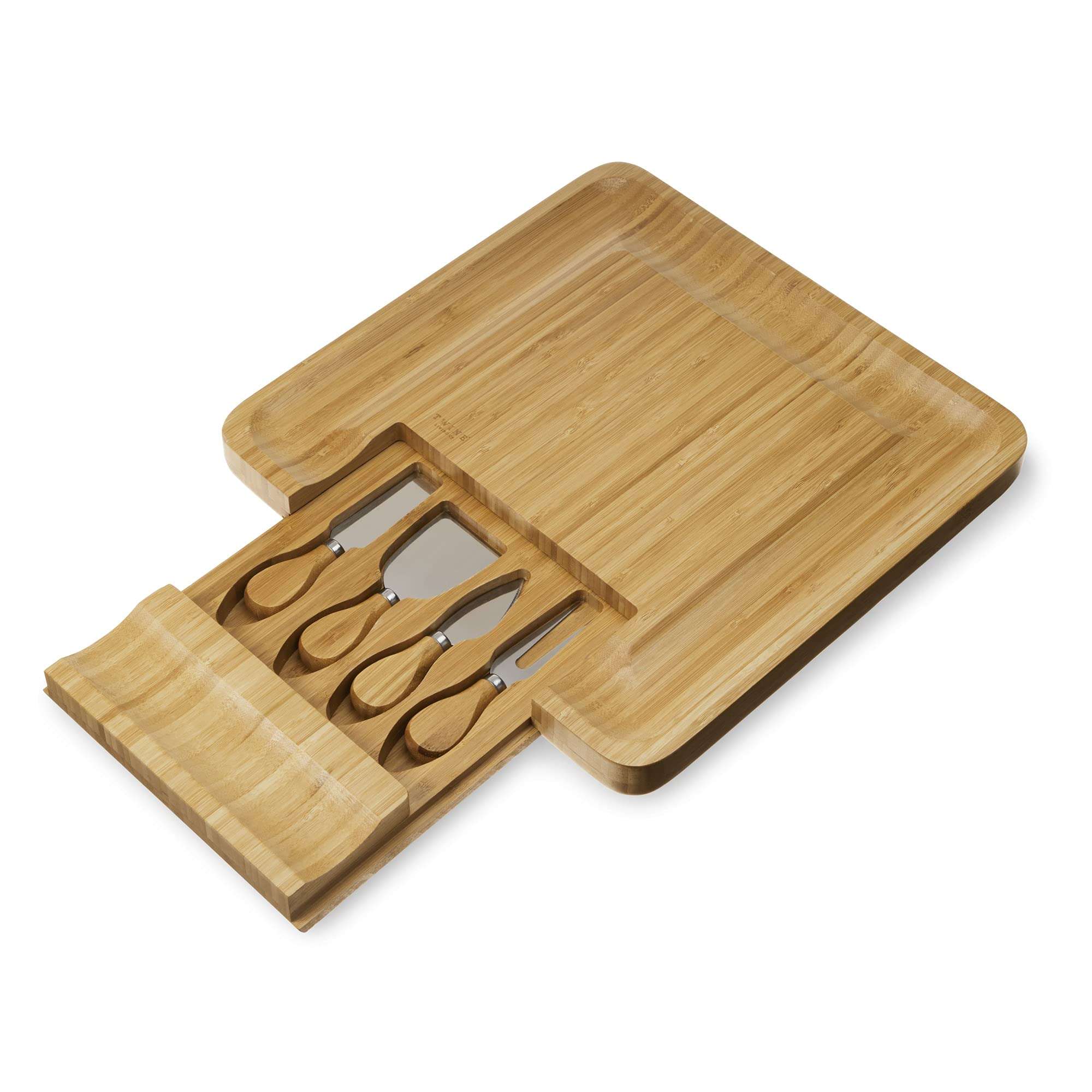 Twine Four Piece Bamboo Knife Set Wood Cheese Boards, Natural 5
