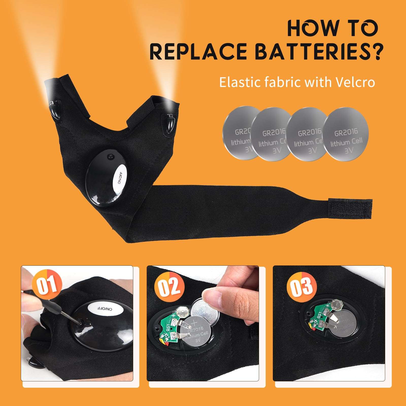 Grace Marci LED Flashlight Gloves, Day Gifts for Man Boyfriend Husband Dad, Unique Man Gifts, Cool Gadget for Repairing Cars, Survival Camping Hiking Rescue Tool LED Gloves Flashlight 3