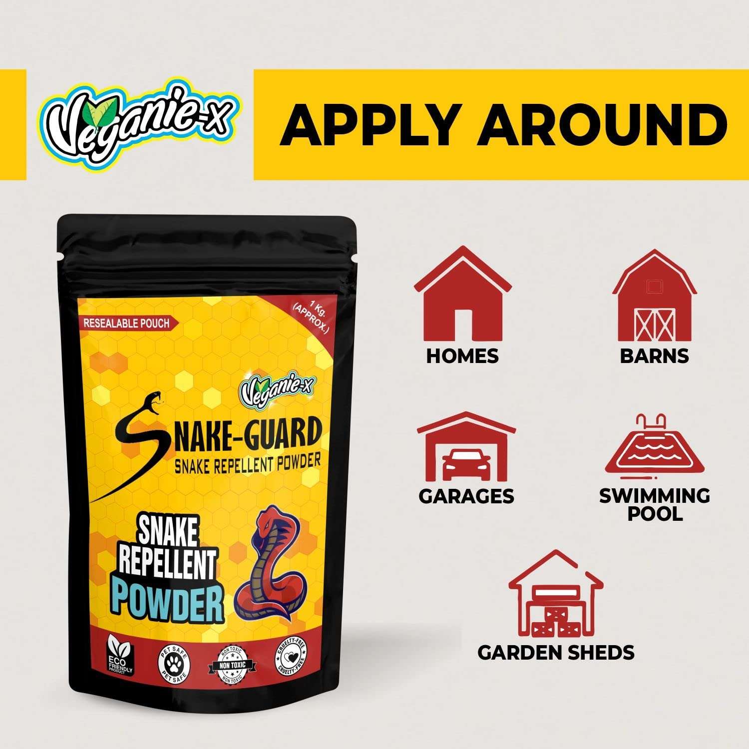 Veganie-X Snake Guard Snake Repellent Powder | Non-Toxic Safe Eco-Friendly Long-Lasting Protection | Snake Repellent for Outdoors Home-2 Kg, Pack of 2 4