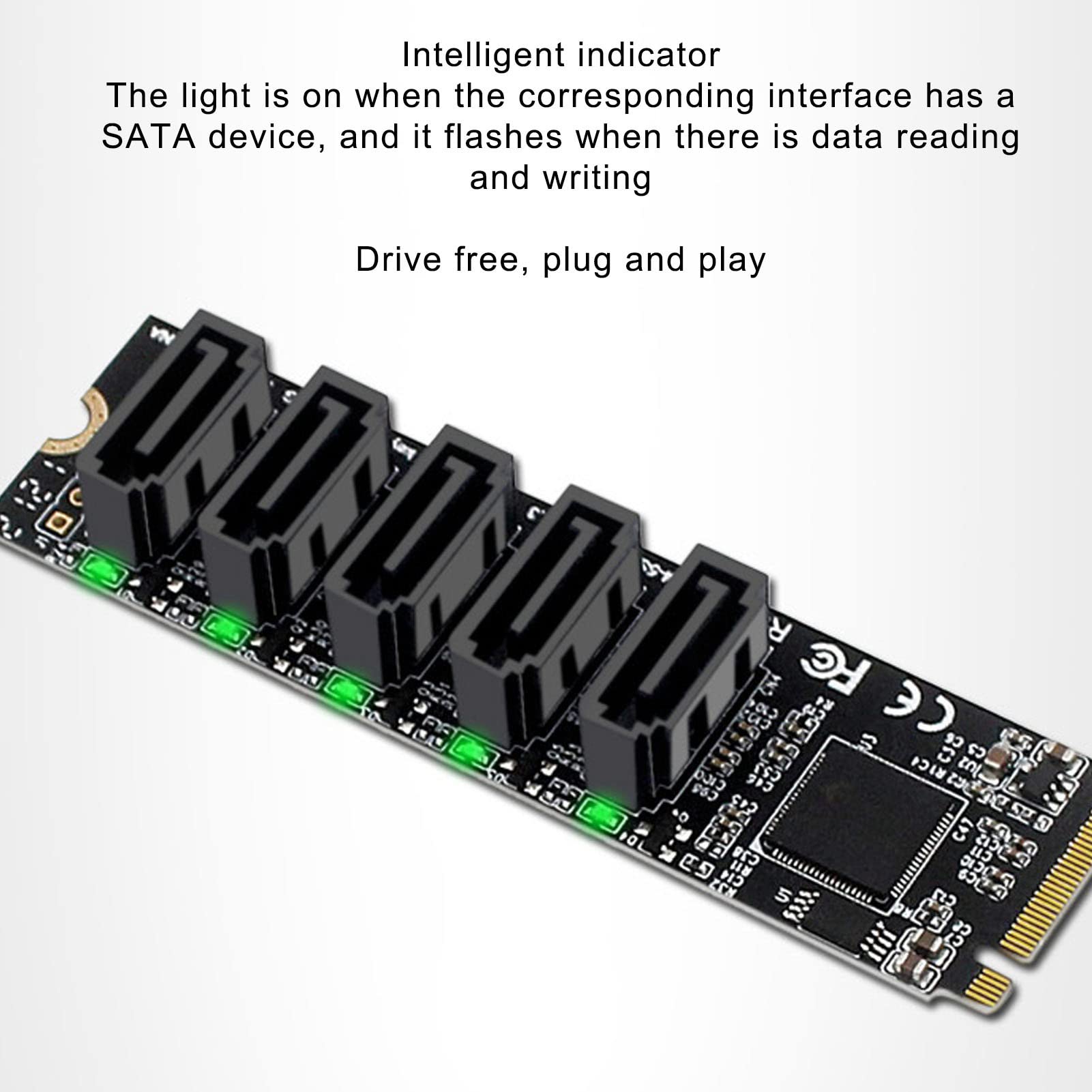 Vikye PCIE M.2 to SATA3.0 Adapter Card, PCIE3.0 X2 Upstream 16Gbps, Downstream 5X SATA3.0 6Gbps, JMB585 Chip, High Speed Transmission, Stable Operation, 4