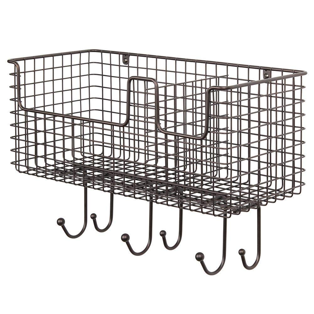 INDIAN DECOR 21111 Metal Wire Farmhouse Wall Decor Storage Organizer Basket with 6 Hooks for Entryway, Hallway, Mudroom, Bedroom, Bathroom, Laundry Room - Wall Mount - Black 5