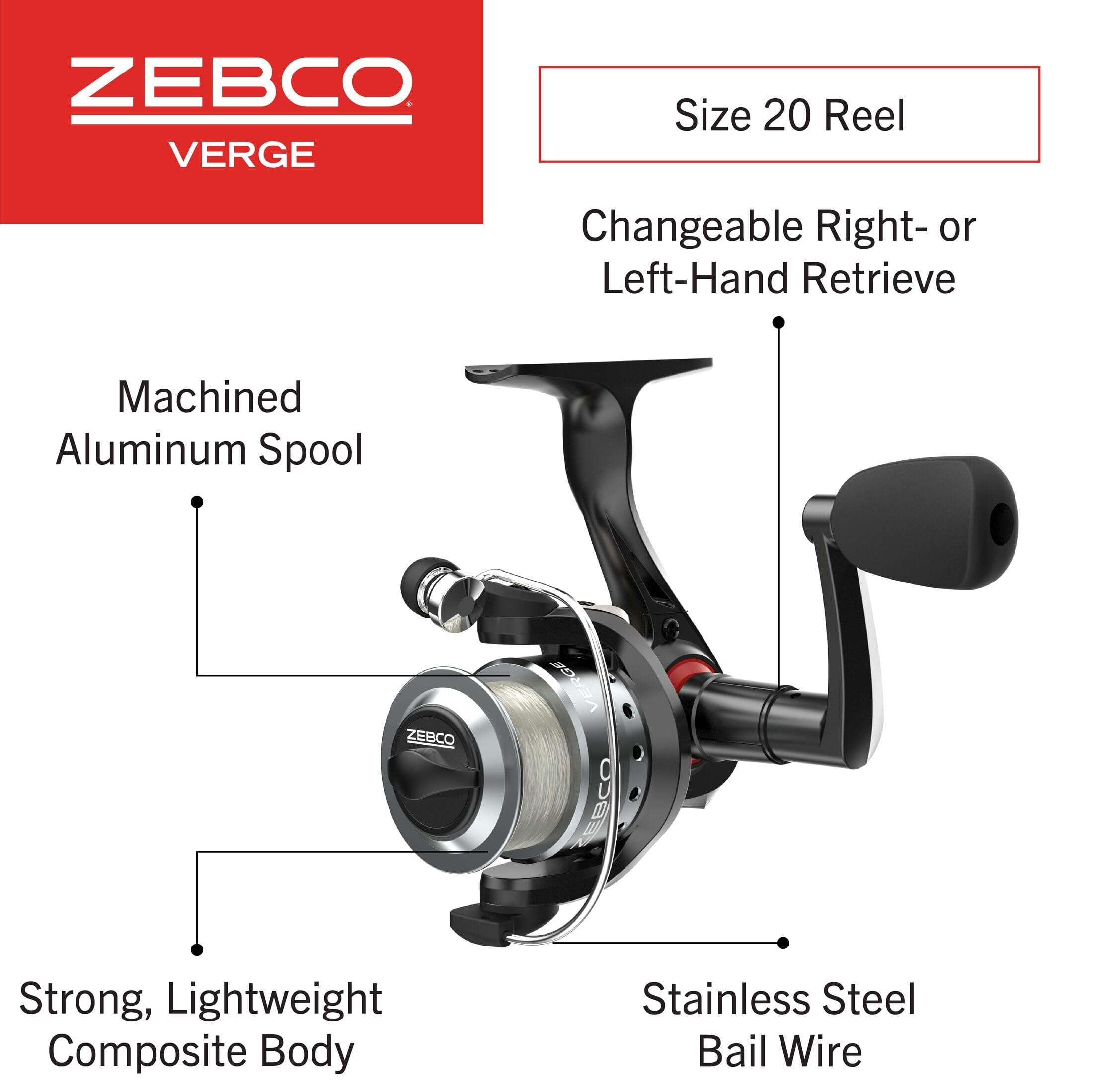 Zebco Verge Spinning Fishing Reel, Size 20 Reel, Right or Left-Hand Retrieve, Pre-Spooled with 8-Pound Zebco Fishing Line, Black (Clam Packaging) 3