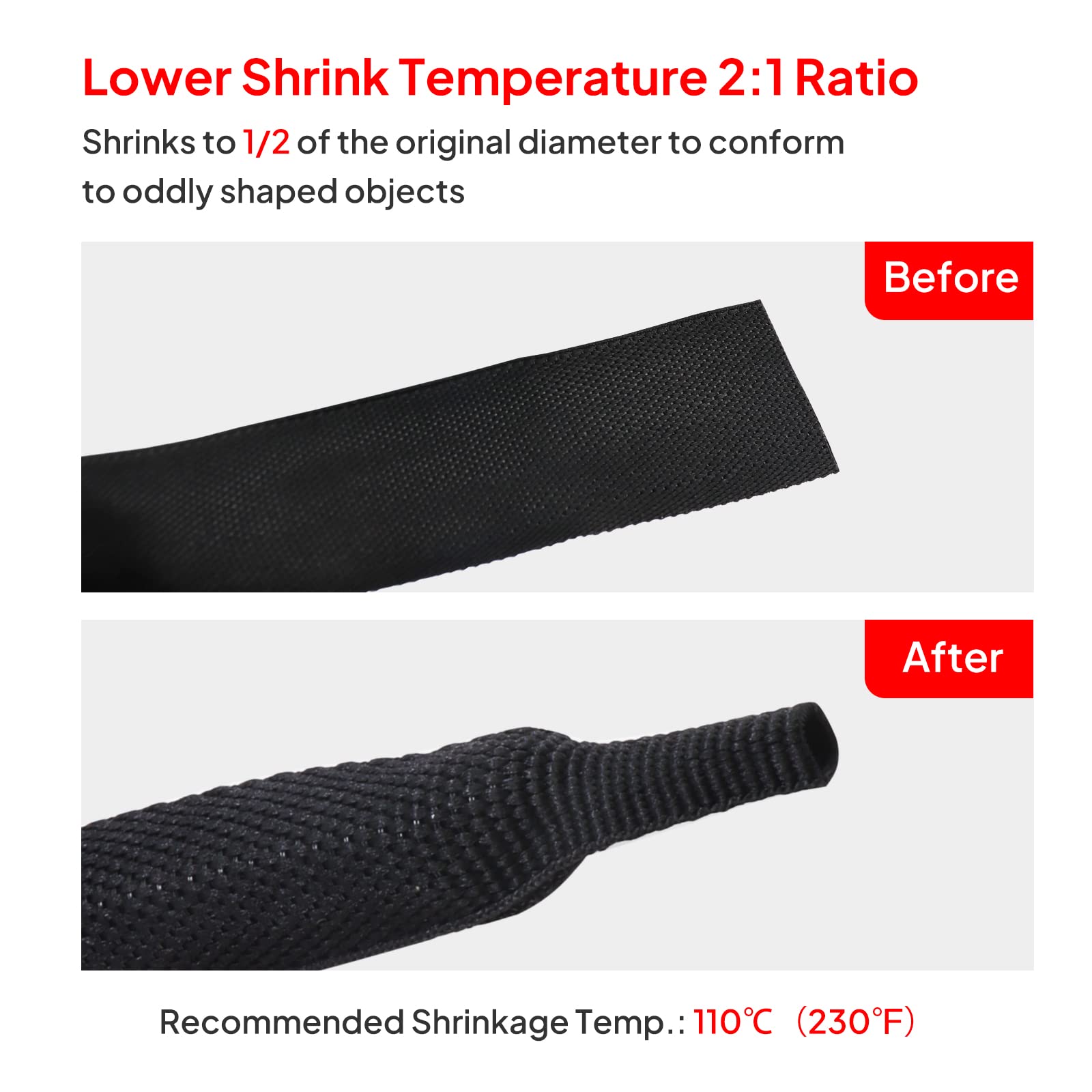 Sonoreboom 2 in 1 Heat Shrink Braided Sleeving Fabric Tubing-Perfectly fit Irregular Shape Hose/Cable/Wire (1/2"(12mm), 32FT) 4