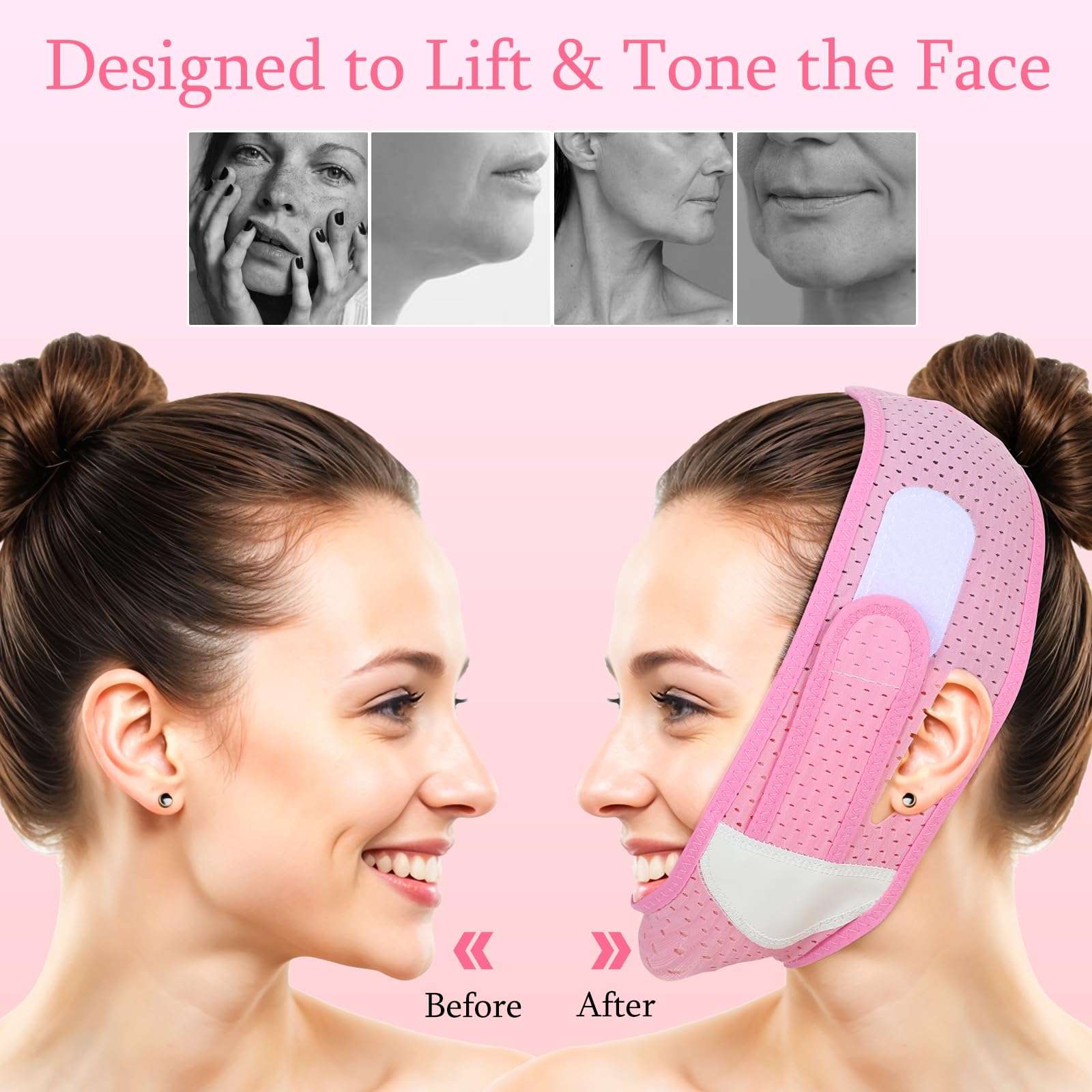 BOHUIZ Adjustable V-Line Lifting ChinStrap, V-Line Mask, Chin Strap for Sleeping, Reusable Face Strap for Women and Men Shaped Face Mask for Sagging(Pink) 3