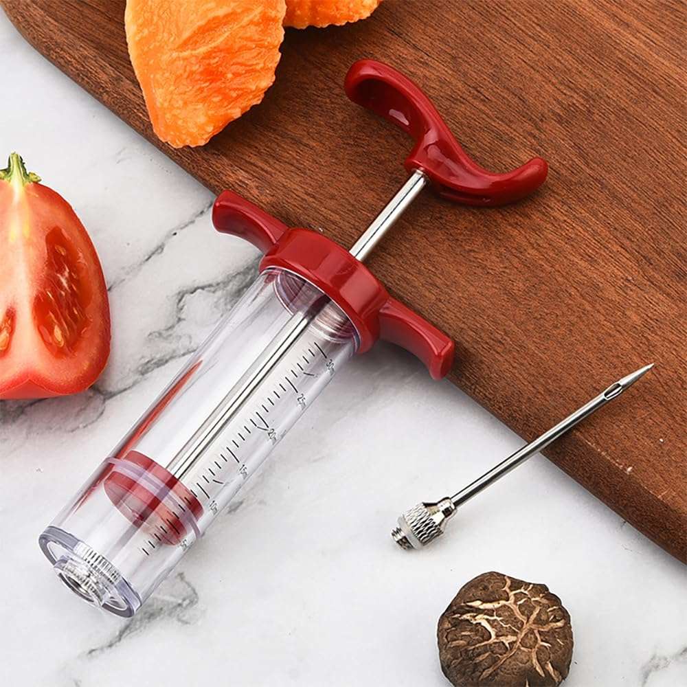 Plastic Meat Injector, Turkey Injector Syringe, Marinade Injector Turkey Injection Kit, Meat Injectors for Smoking, BBQ Grill Injector, Red 1oz (1 Injector 3 Needles) 4