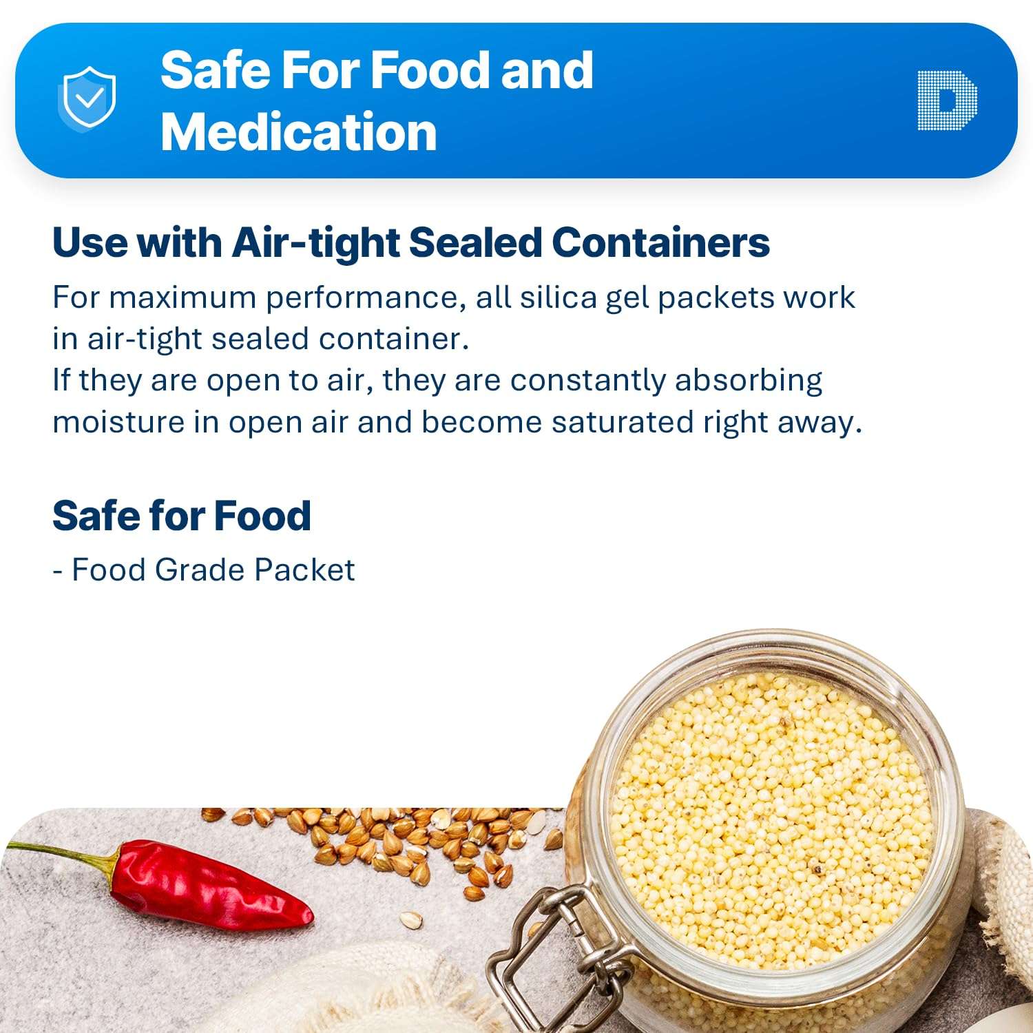 Dry & Dry 20 Gram [100 Packets] Silica Gel Packets Desiccants, Silica Packets - Rechargeable Silica Gel Packs, Moisture Absorbers, Desiccants Packets, Silica Gel 3