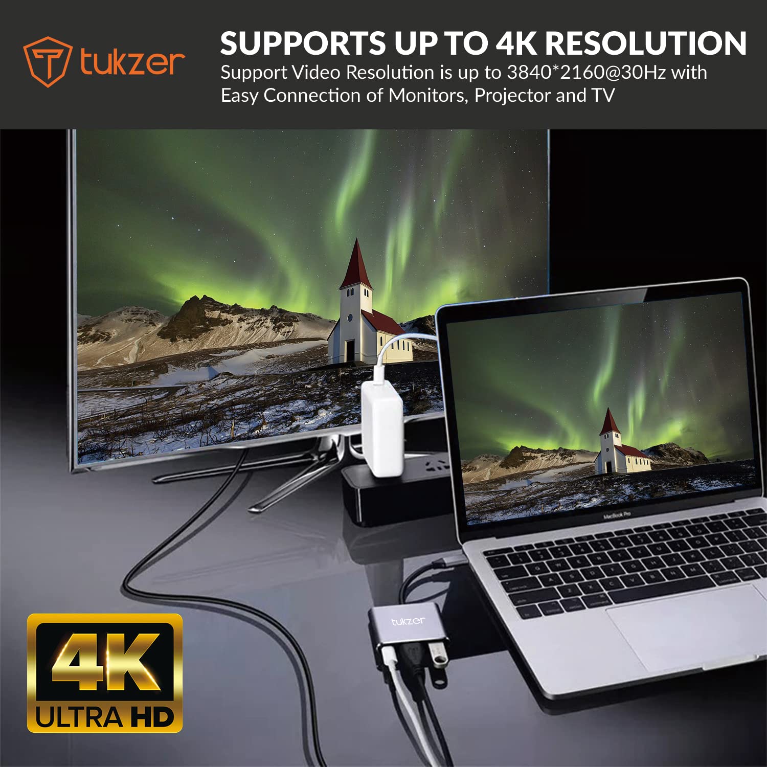 Tukzer 3-in-1 USB Type C to HDMI Adapter 4K@30Hz & Tabletop Fully Foldable Desktop Tablet Mobile Stand Holder with Angle & Height Adjustable for Desk, Cradle, Dock (Black) 4