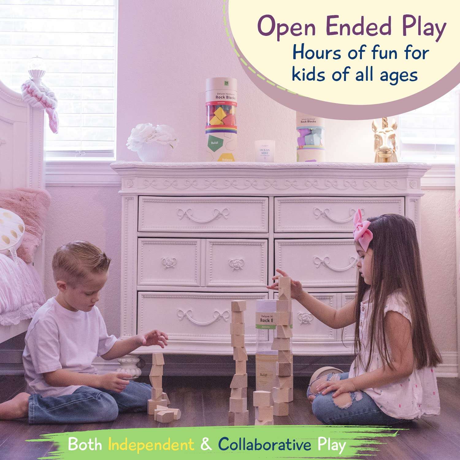 JOY2B Toddler Toys Wooden Stacking Blocks - Montessori Toys for Boys and Girls Toys for Kids Wooden Toys - Deluxe Hardwood Rock Stacking Toys - Gifts for Girls and Boys - 36 Piece Set (Natural) 3