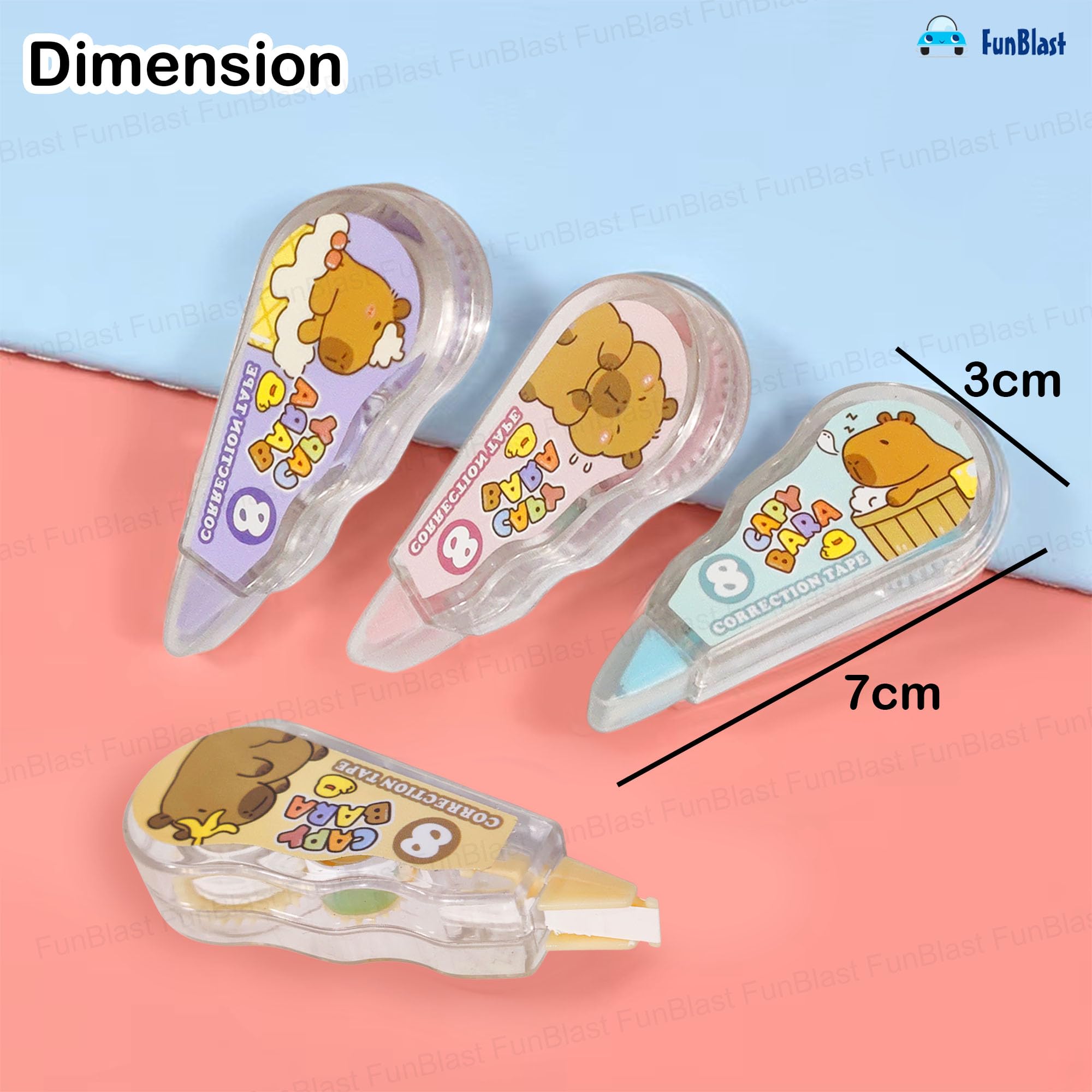 FunBlast Correction Tape - Pack of 4 Pcs Capybara Correction Tape 8 Meter X 4 MM for Journal, Correction Pen, Whitener for Correction, Stationery Items for School & Office, Correction Pen Tape 4