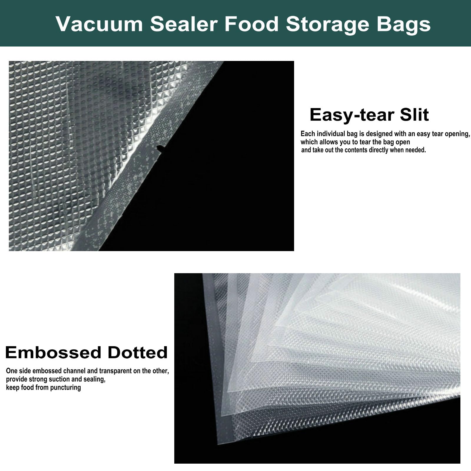 Vacuum Sealer Food Storage Bags - Fangkun Vacuum Sealer Bags for Airtight Food Storage Meal Prep or Sous Vide,Precut Seal Bags Embossed,100 of Pack (10" x 14") 5