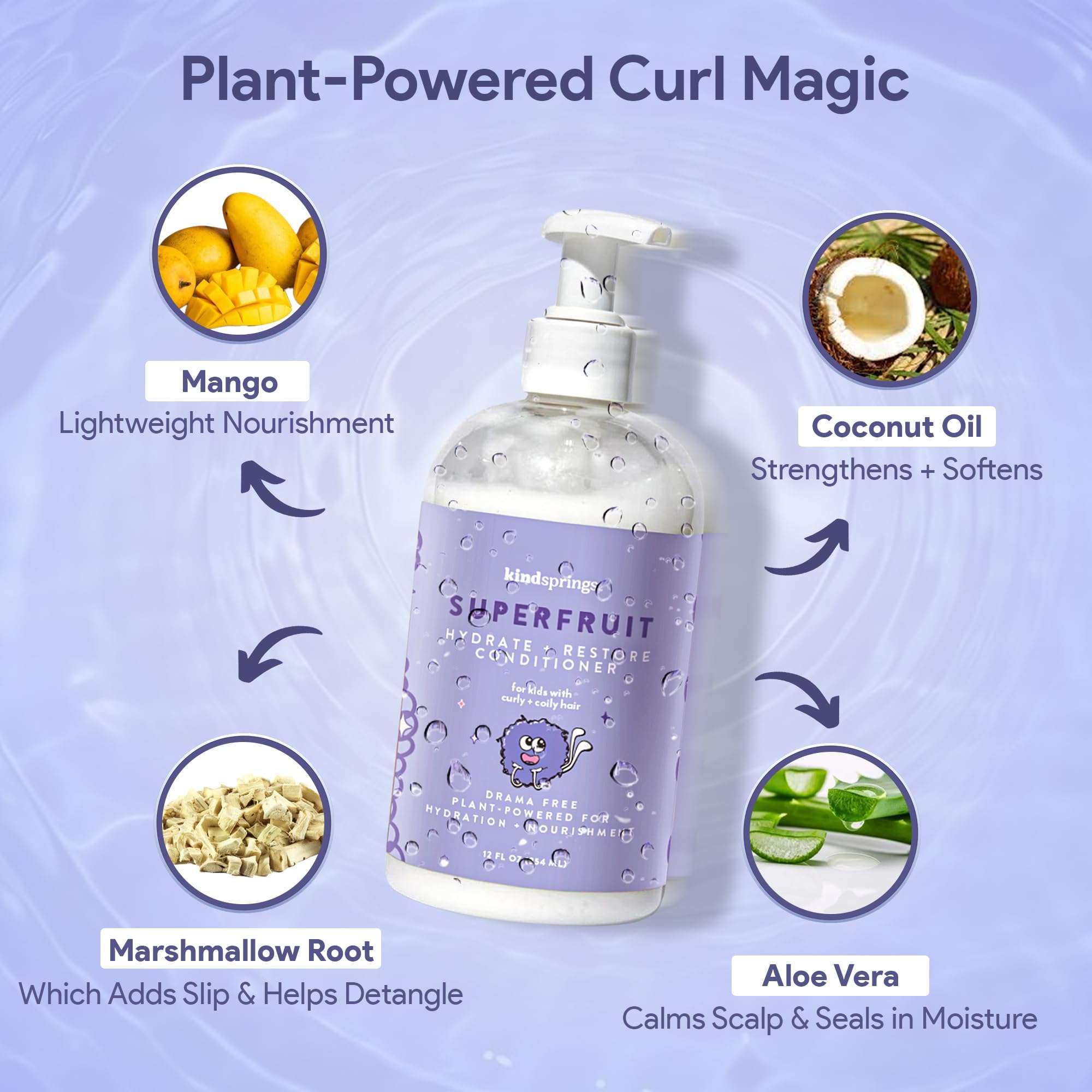kindsprings Conditioner For Kids, Curly Hair. Ultra-Hydrating, Nourishing And Detangling Hydrate And Restore Conditioner. 12 Fl Oz 4