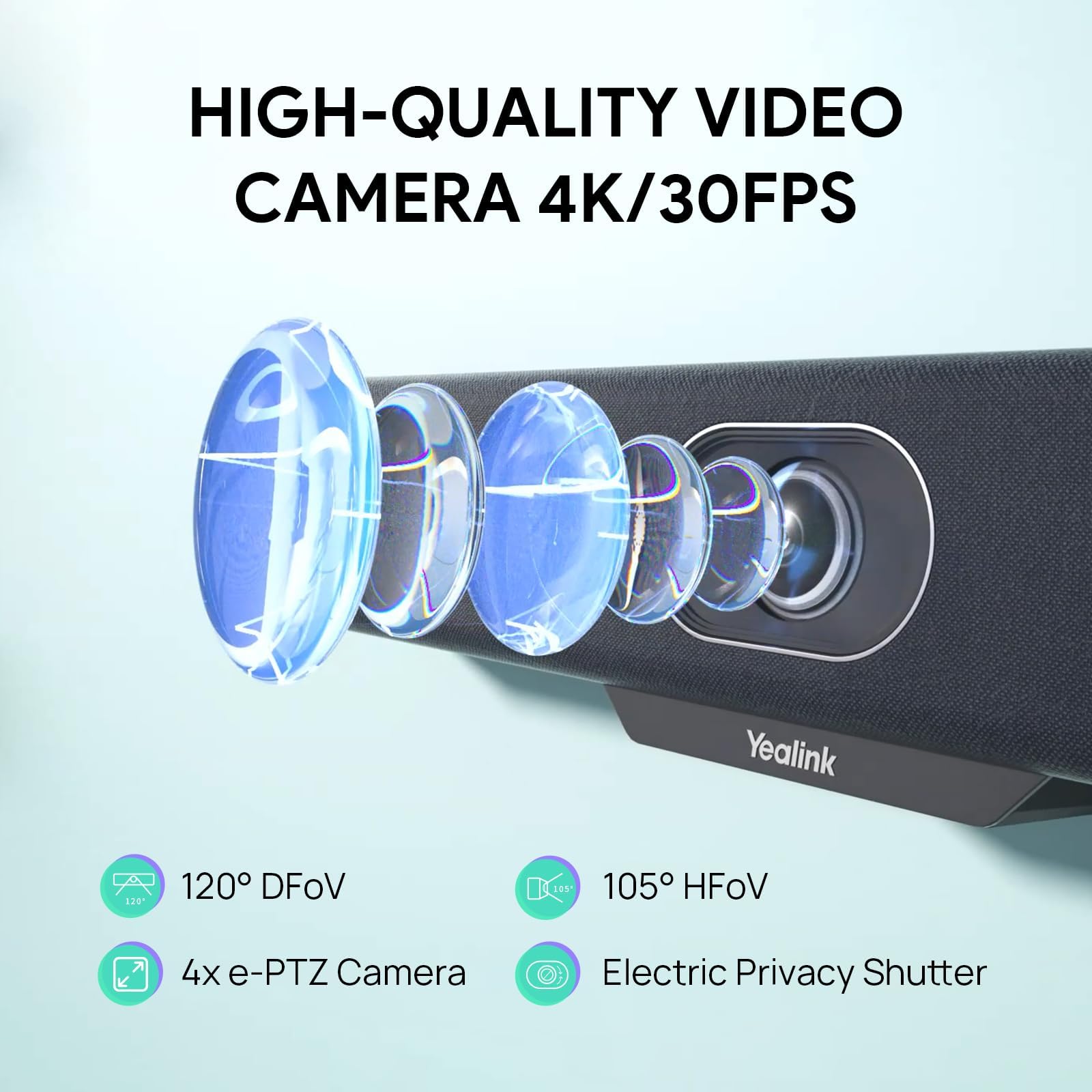 Yealink MeetingBar A10 Video Conference Room System 4K 120° Wide Angle Camera AI Auto Framing Conference Webcam with 8 Mics Arrays Speaker Tracking Noise Cancellation Teams Zoom Certified 3
