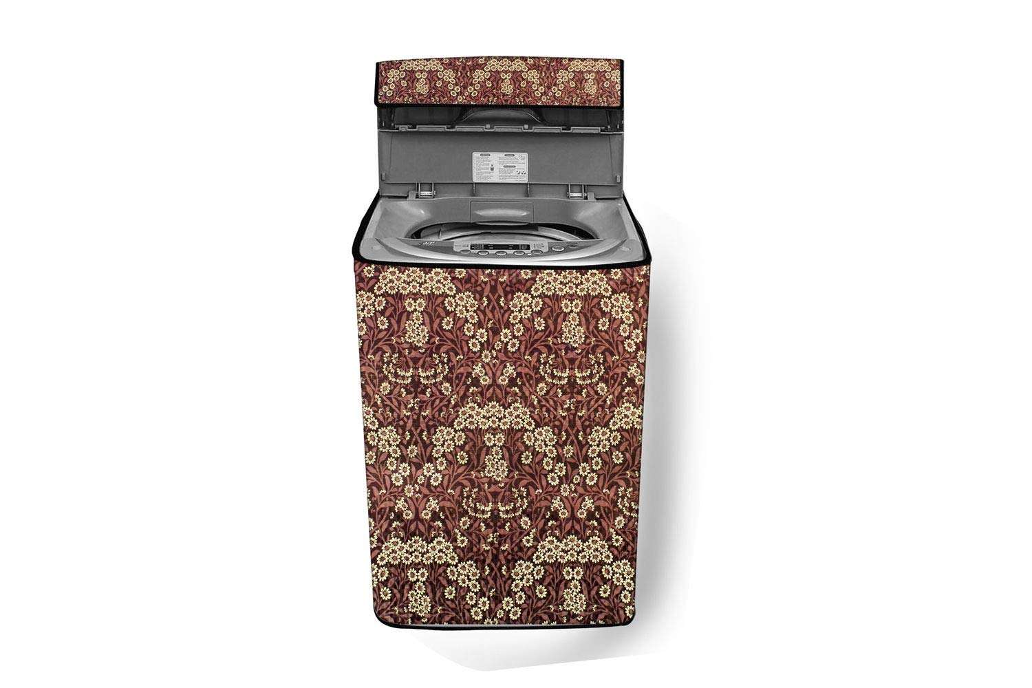 Stylista Top Load Fully Automatic Washing Machine Cover Suitable for Whirlpool 6 kg, 6.2 kg, 6.5 kg & 7 kg Floral Pattern Beige 1