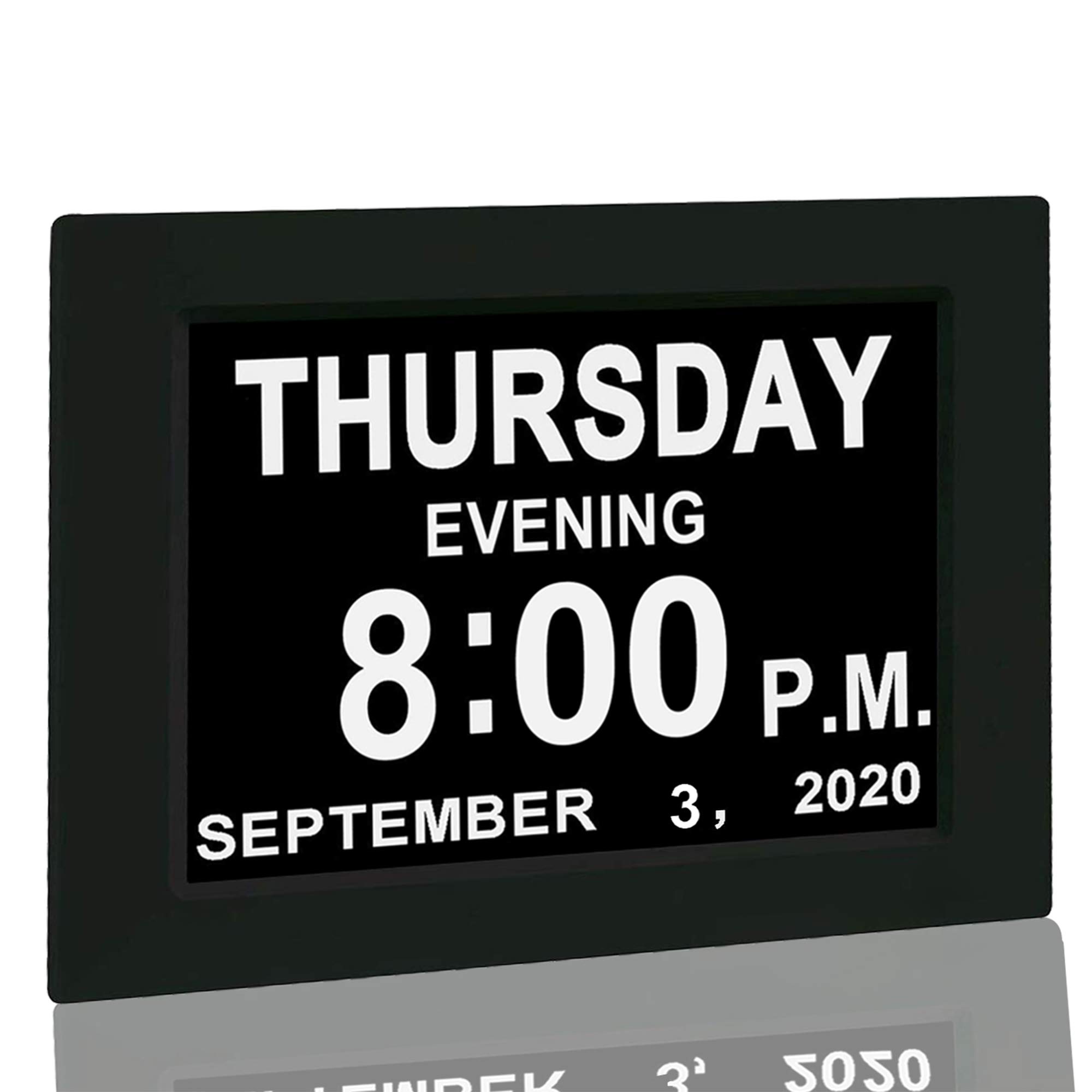 JALL 【New 2024】 Digital Calendar Alarm Day Clock - with 8" Large Screen Display, am pm, Multiple Alarms, for Impaired Vision People, The Aged Seniors, The Dementia, for Desk, Wall Mounted, Black 1