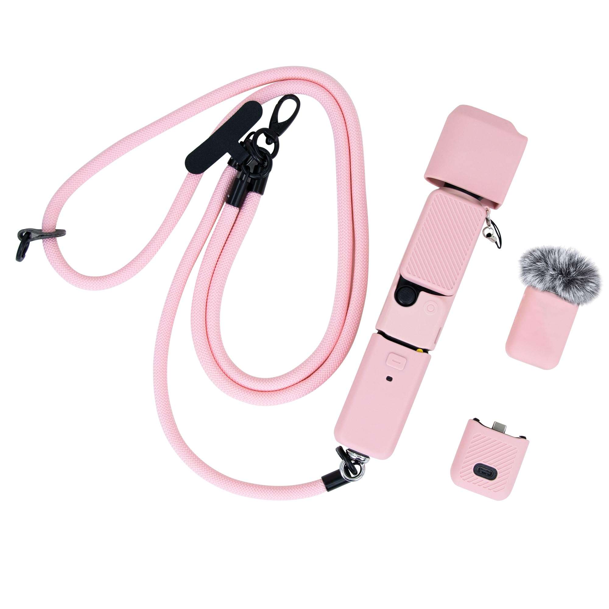 Pocket 3 Silicone Cover, OSMO Pocket 3 Creator Combo Accessories, Full Body Protective Kit with Camera/Battery Grip/Lens Covers, Microphone Cover, Threaded Handle Cover & Lanyard(Pink) 1