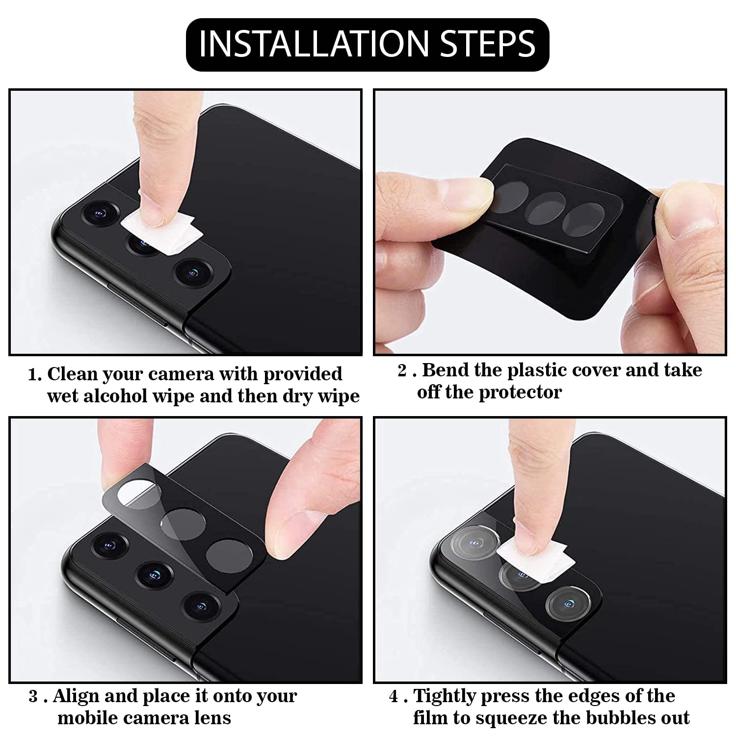 Kite Digital Compatible with Poco F4 [Black] Back Camera Lens Protector Tempered Glass - Full Camera Coverage and Easy Installation Kit 4