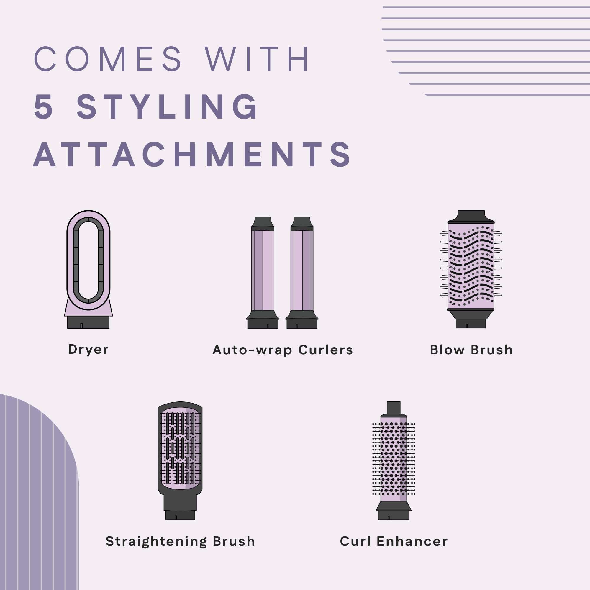 Winston 5-in-1 Hair Styling Blow Brush for Women - 1200W | Air Brush with Auto Wrap Curler, Hair Dryer, Straightening Brush & Curl Enhancer Suitable for All Hair Types (Purple) (Purple) 3