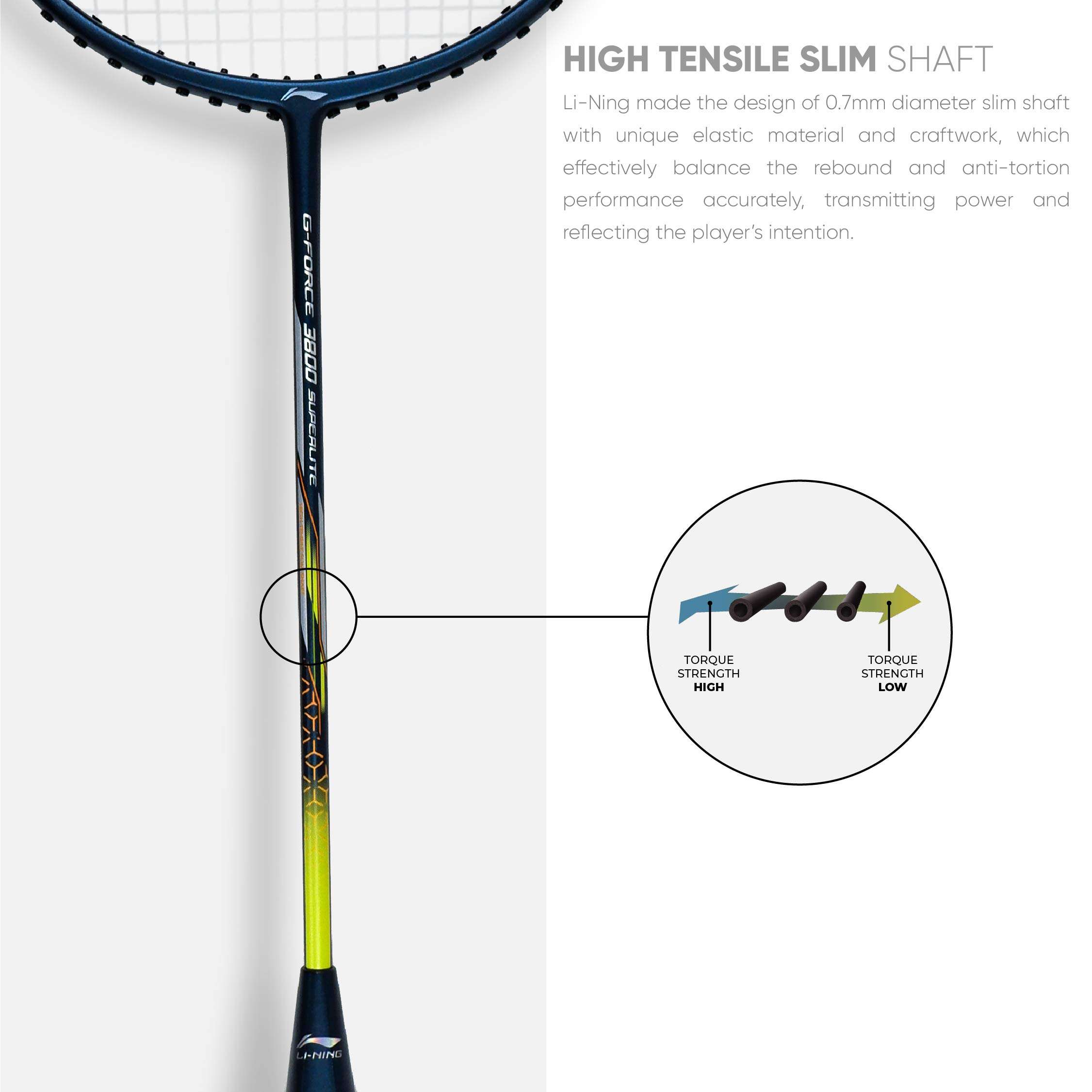 Li-Ning G - Force 3800 Superlite Carbon Fibre Strung Badminton Racket with Full Racket Cover (Navy/Copper) | For Intermediate Players | 79 grams | Maximum String Tension - 32lbs 2