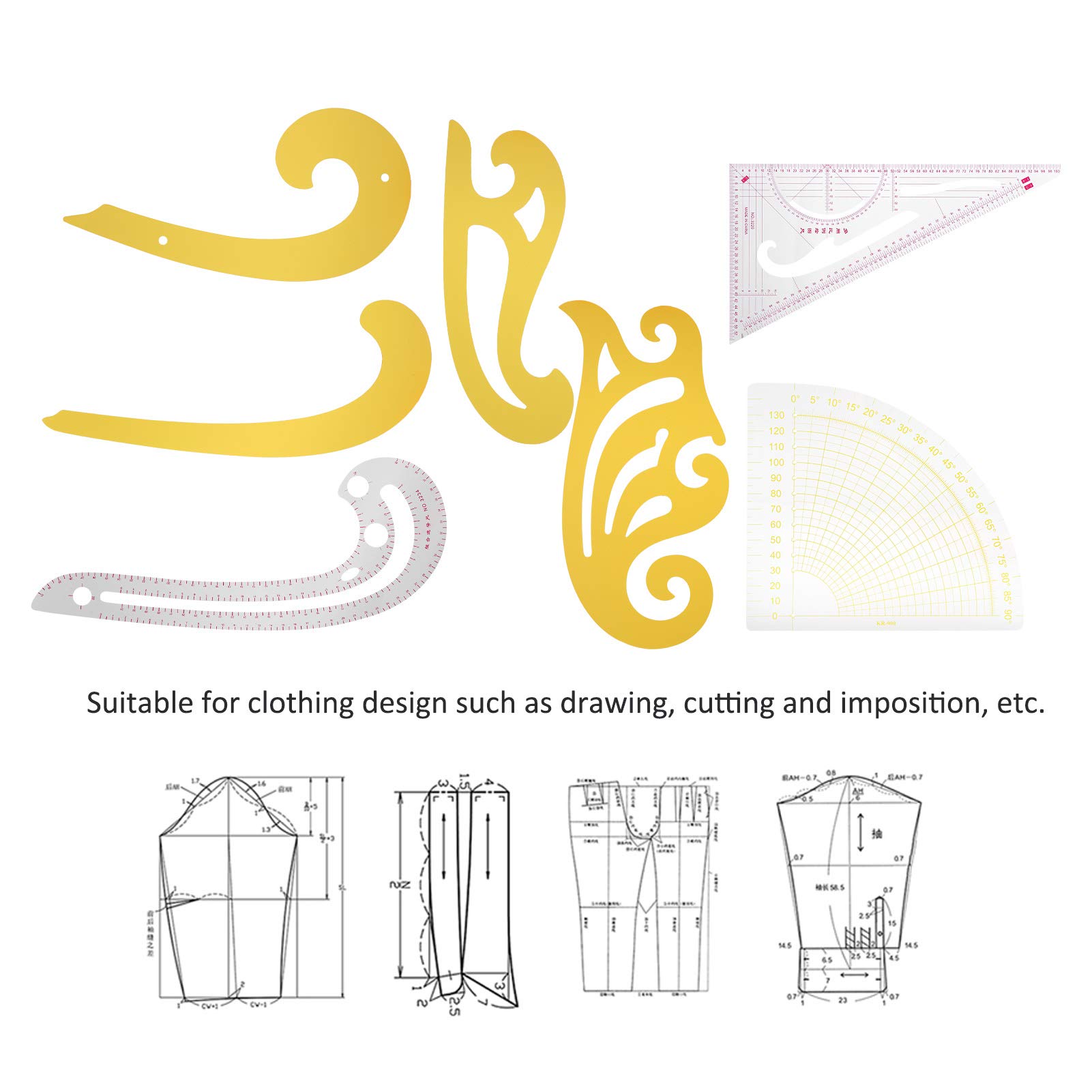 7pcs Plastic Metric Ruler Set French Curve Pattern Grading Sewing Ruler Set Sewing Tool Set for DIY Clothing Designing Other Sewing Embroidery Supplies 3