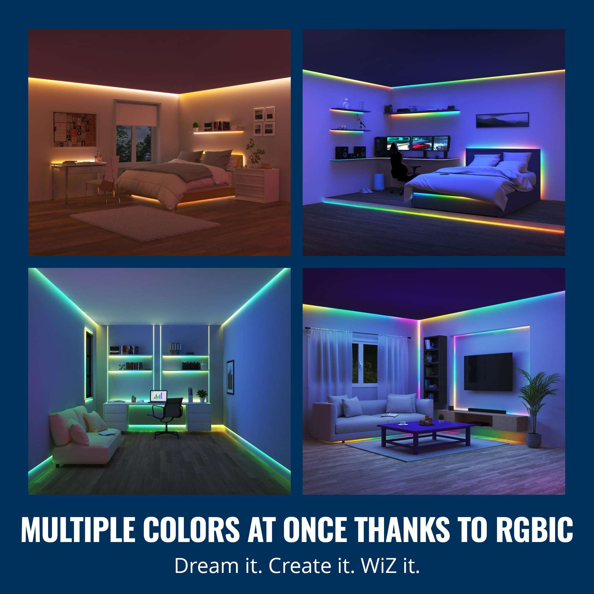 WiZ Connected 32.8 ft LED Light Strip - Flowing Multicolor LED Color-Changing Light Strip For Your Smart Home -Voice/App Control - Works with Google Home, Alexa and HomeKit 4