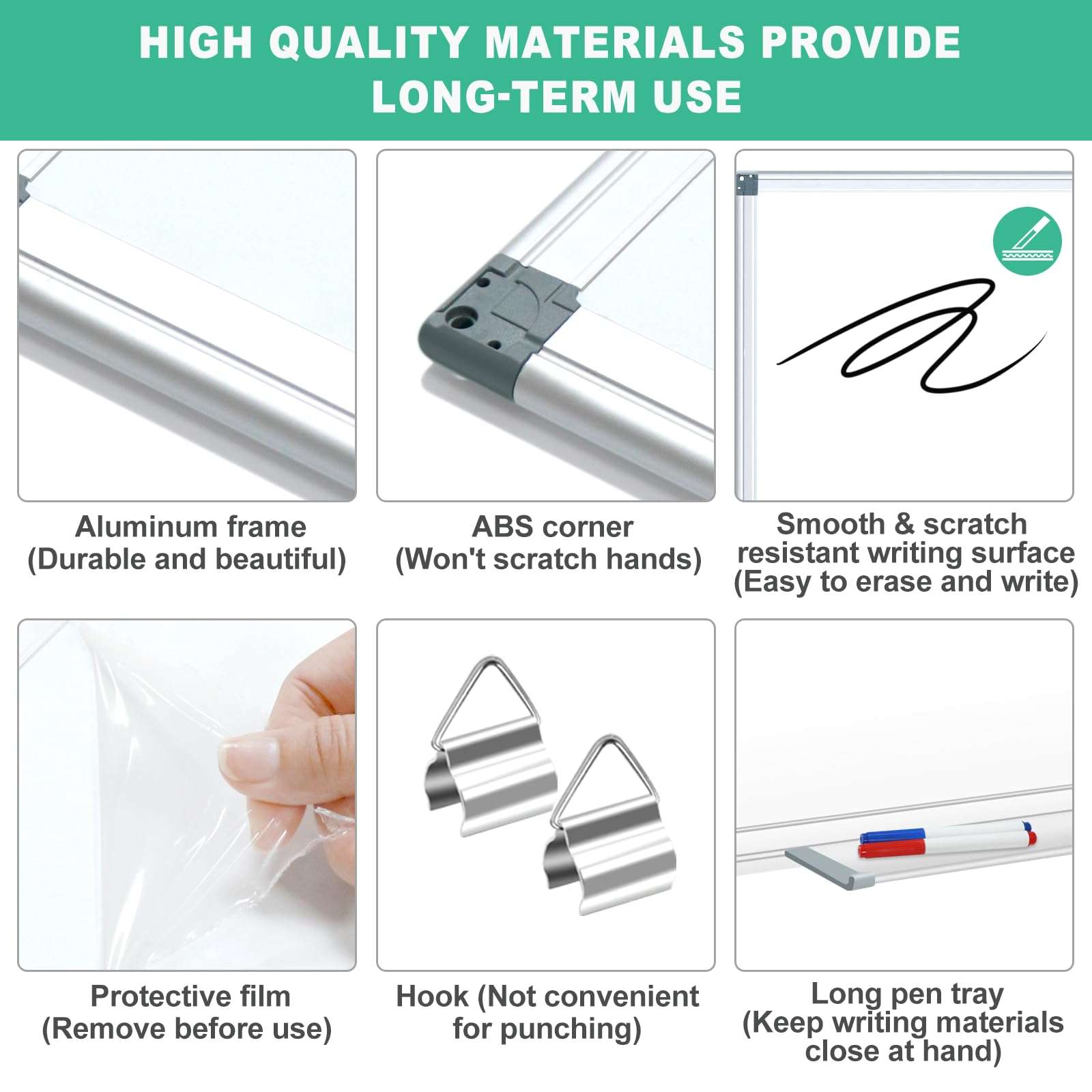 H-Qprobd Large Dry Erase White Board 4' x 3' Magnetic Whiteboard 48"x36" Aluminum Presentation Whiteboard with Long Pen Tray, 6 Markers, 2 Erasers &12 Magnets 4