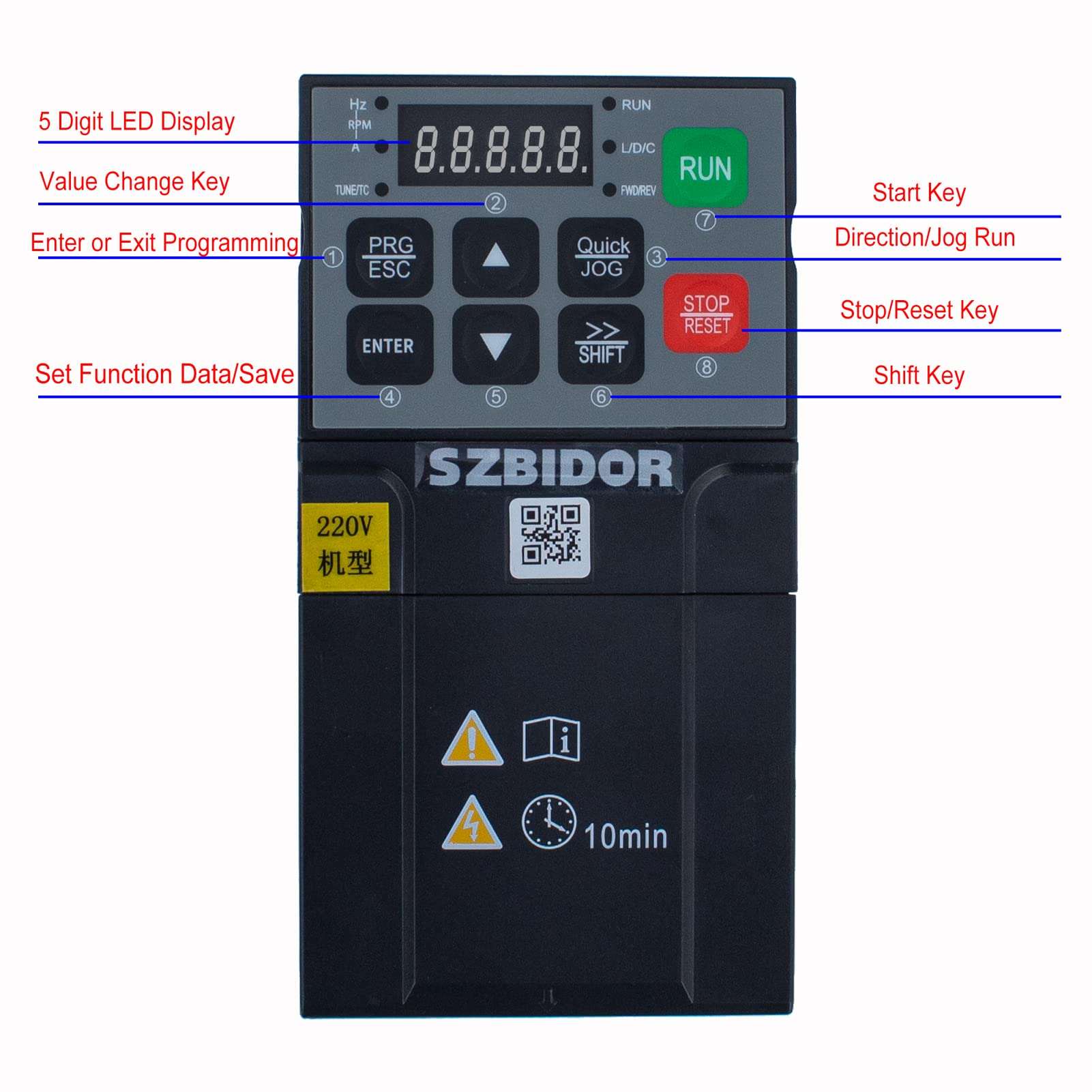 SZBIDOR Variable Frequency Drive: AC 220V/0.75KW 1HP 4A CNC VFD Single Phase to 3 Phase Converter for Spindle Motor Speed Control(Single Phase Input, 3 Phase Output) Black 5