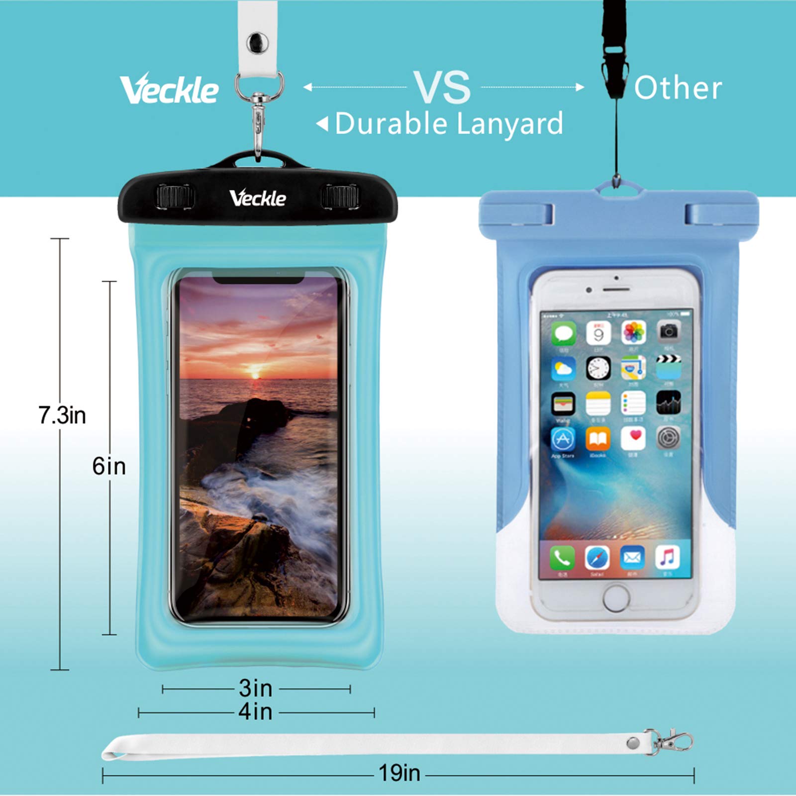 Waterproof Phone Pouch, Veckle 3 Pack Clear Universal Water Proof Cell Phone Pouch Floating Dry Bag Waterproof Case Beach Bag for Smartphones Black White Blue 3