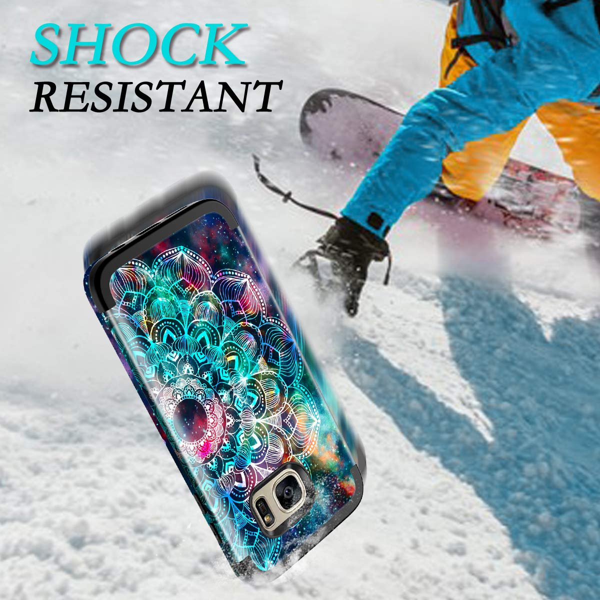Lamcase for Galaxy S7 Edge Case Shockproof Dual Layer Hard PC & Flexible Silicone High Impact Bumper Protective Case Cover Samsung Galaxy S7 Edge,Mandala/Galaxy 3