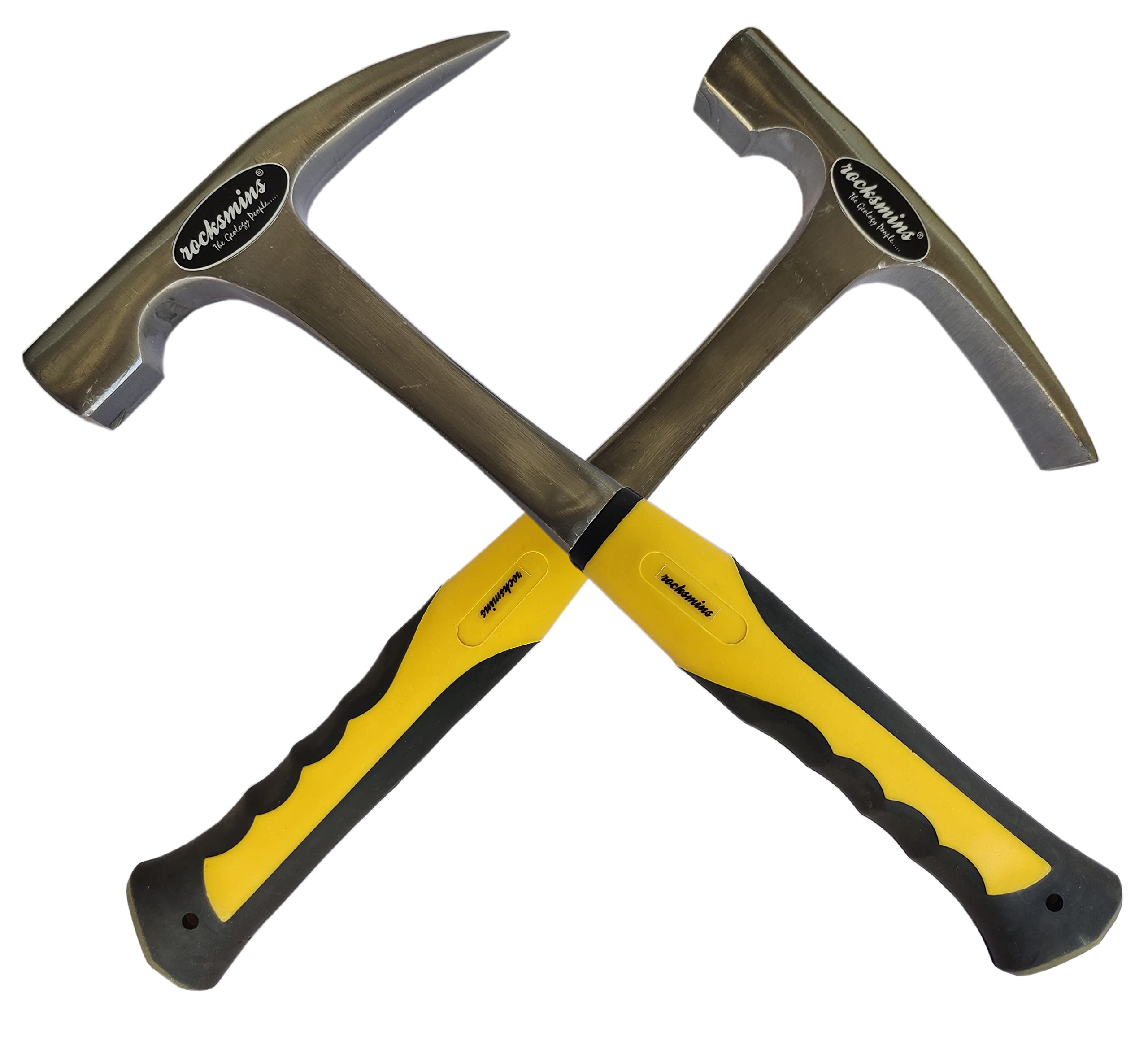 Rocksmins Geology Geological Hammer Chisel & Pointed (2 Pcs) Imported 900gm Approx 12" each Single Piece with Shock Proof Rubber Grip Handle Geologist Metal Finish for Geologists Mining Brick Hammer 1