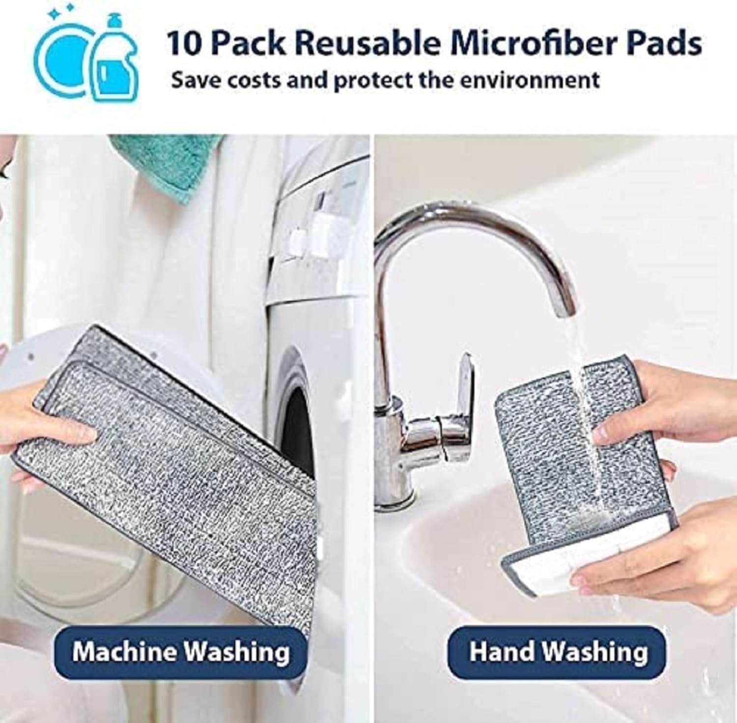 ISNLISH Mop Heavy Quality Floor with Bucket, Flexible Kitchen tap Flat Squeeze Cleaning Supplies Head/2 Reusable Pads Clean Home Floor Cleaners 6