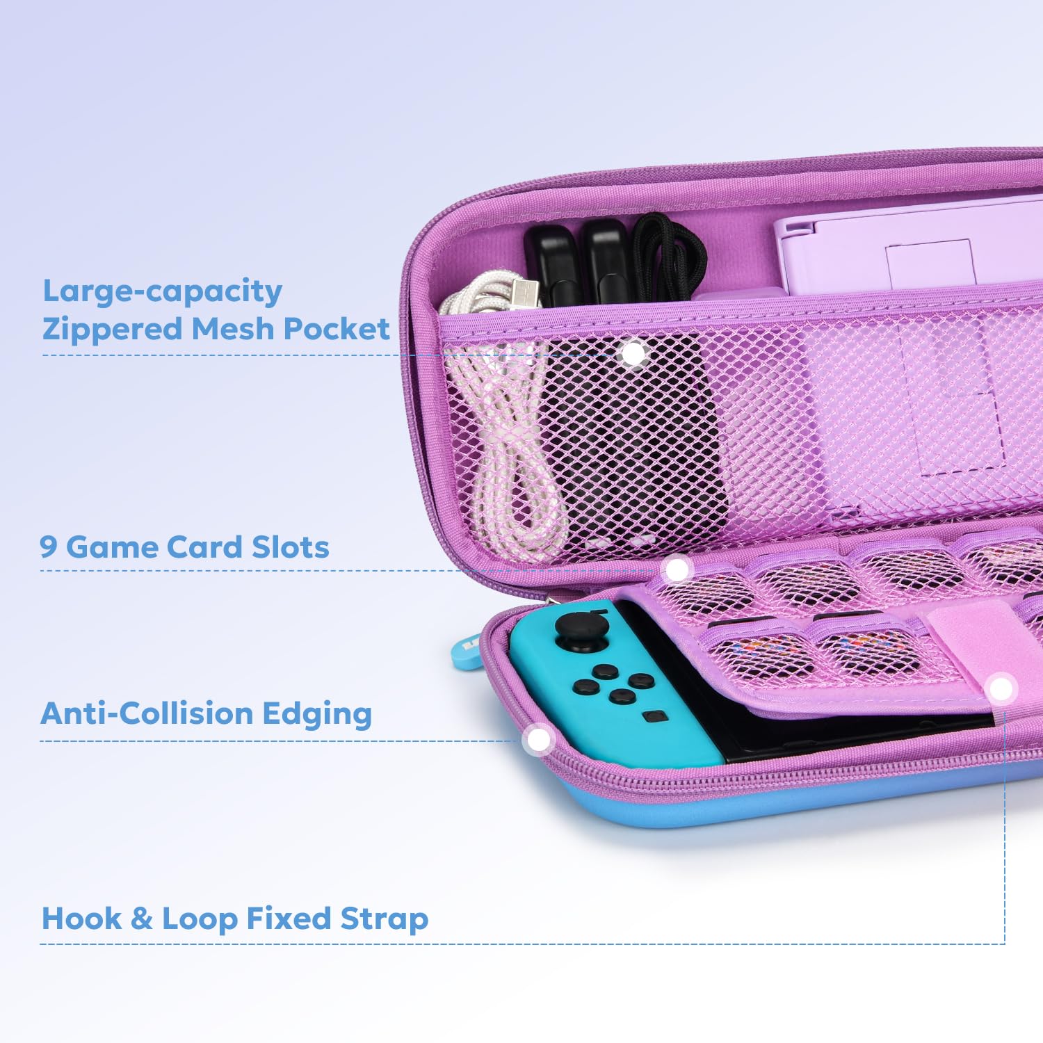 Switch Case for NS Switch, innoAura 16 in 1 Switch Accessories Bundles with Switch Carrying Case, Switch Game Case, Switch Protective Case, Switch Screen Protector (Blue-purple Gradient) 5