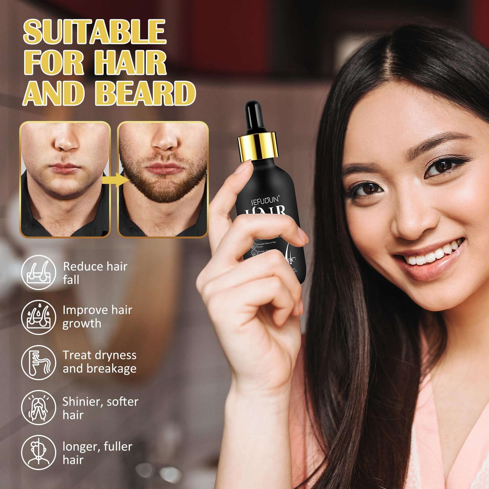 2 Pack 5% Minoxidil Hair Growth Serum, Minoxidil for Men Beard Growth, Natural Hair Growth for Longer Fuller Healthier Hair, Biotin Hair Growth Serum & 5% Minoxidil Treatment 5