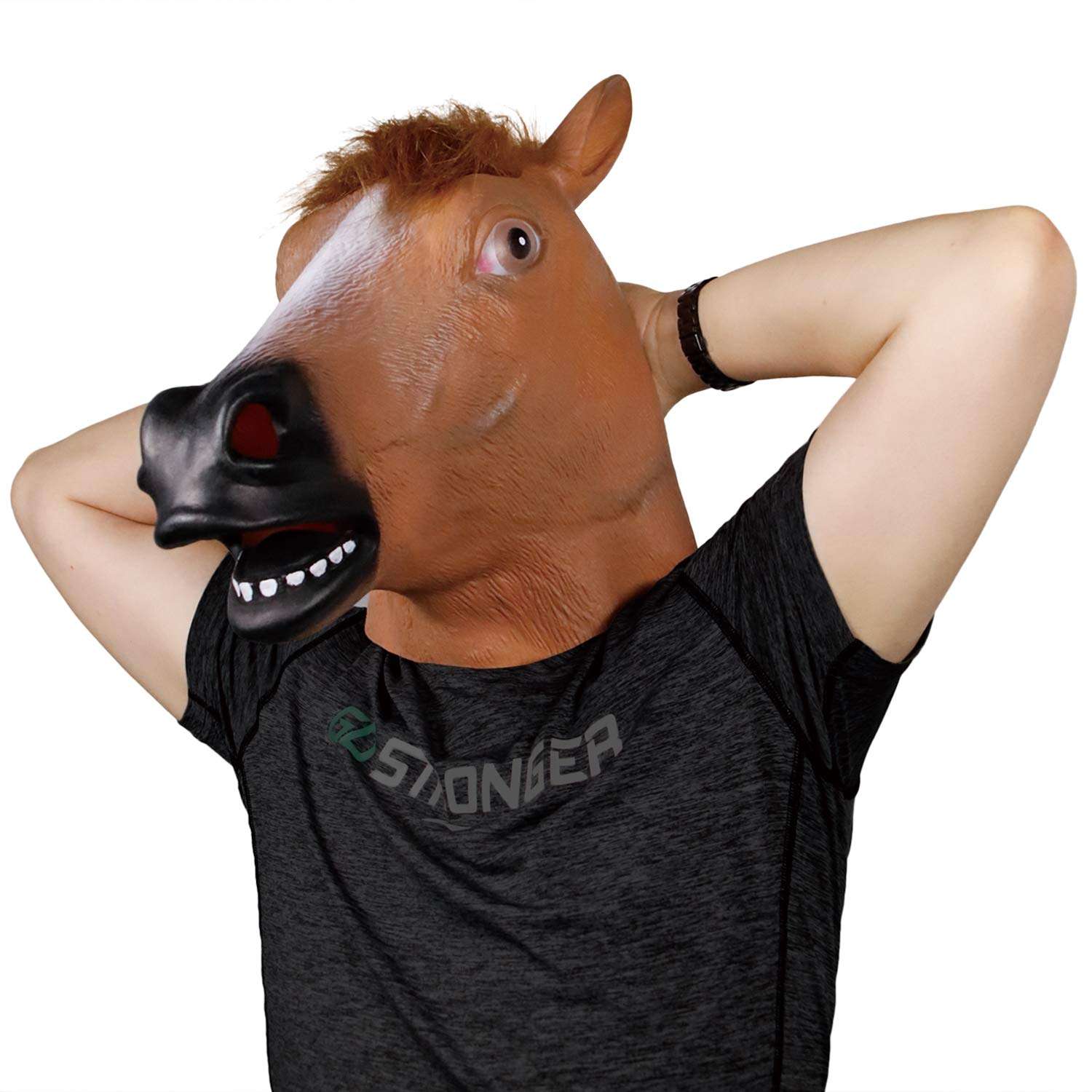 molezu Horse Mask, Creepy Horse Mask, Rubber Latex Animal Mask, Novelty Halloween Costumes, Brown Horse 2