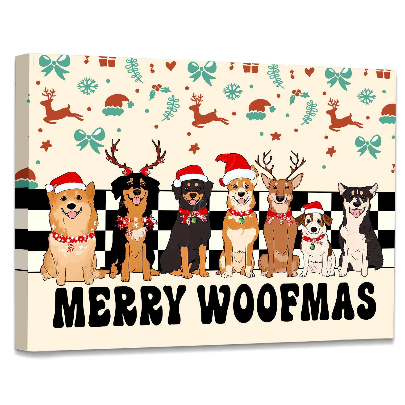 WODMIS Dog Christmas Wall Decor Framed Canvas Wall Art, Merry Christmas Farmhouse Decorations, Funny Merry Woofmas Wall Decor Canvas Home Decorations for Home Living Room Wall Decor 11x14 1