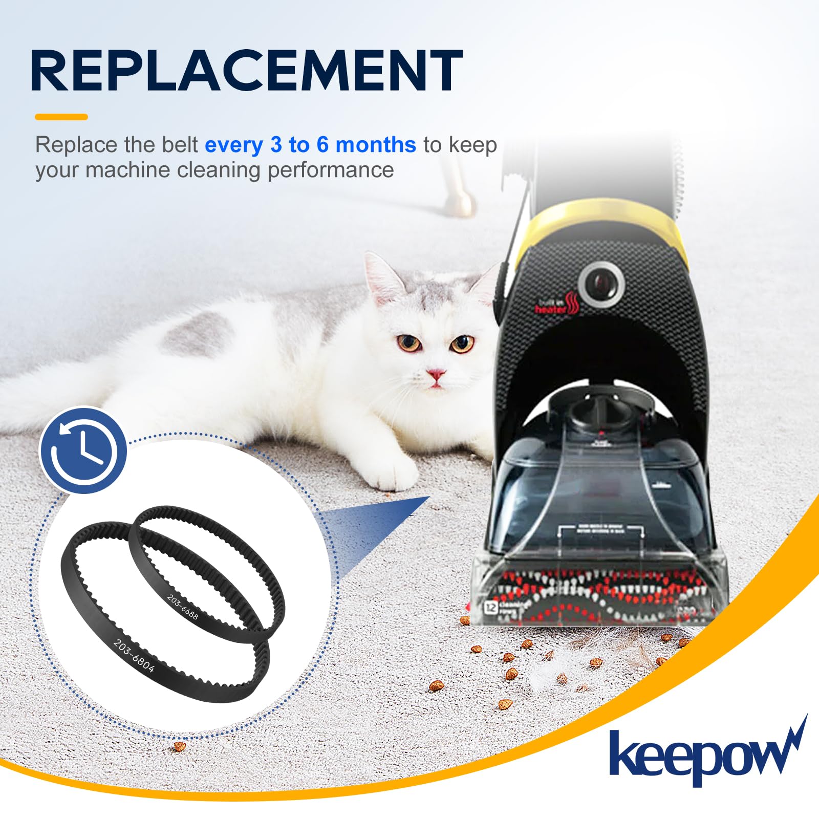 KEEPOW Vacuum Belt Compatible with Bissell ProHeat 2X Upright and Lift-Off Deep Cleaner 1383, 3930, 8930, 9200, 9300, 9400, 73H5, 30K7, 94Y2, 66E12, 66Q4 Series, Part #2036804 & 2036688, 2 Pack 6