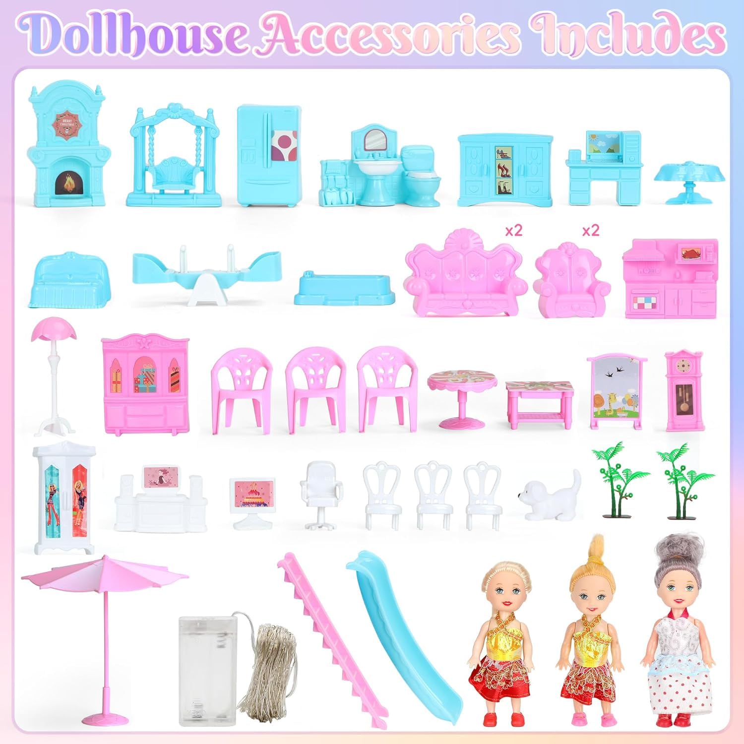 Dream Doll House Playhouse Girls Toys with Furniture Accessories Gifts 6