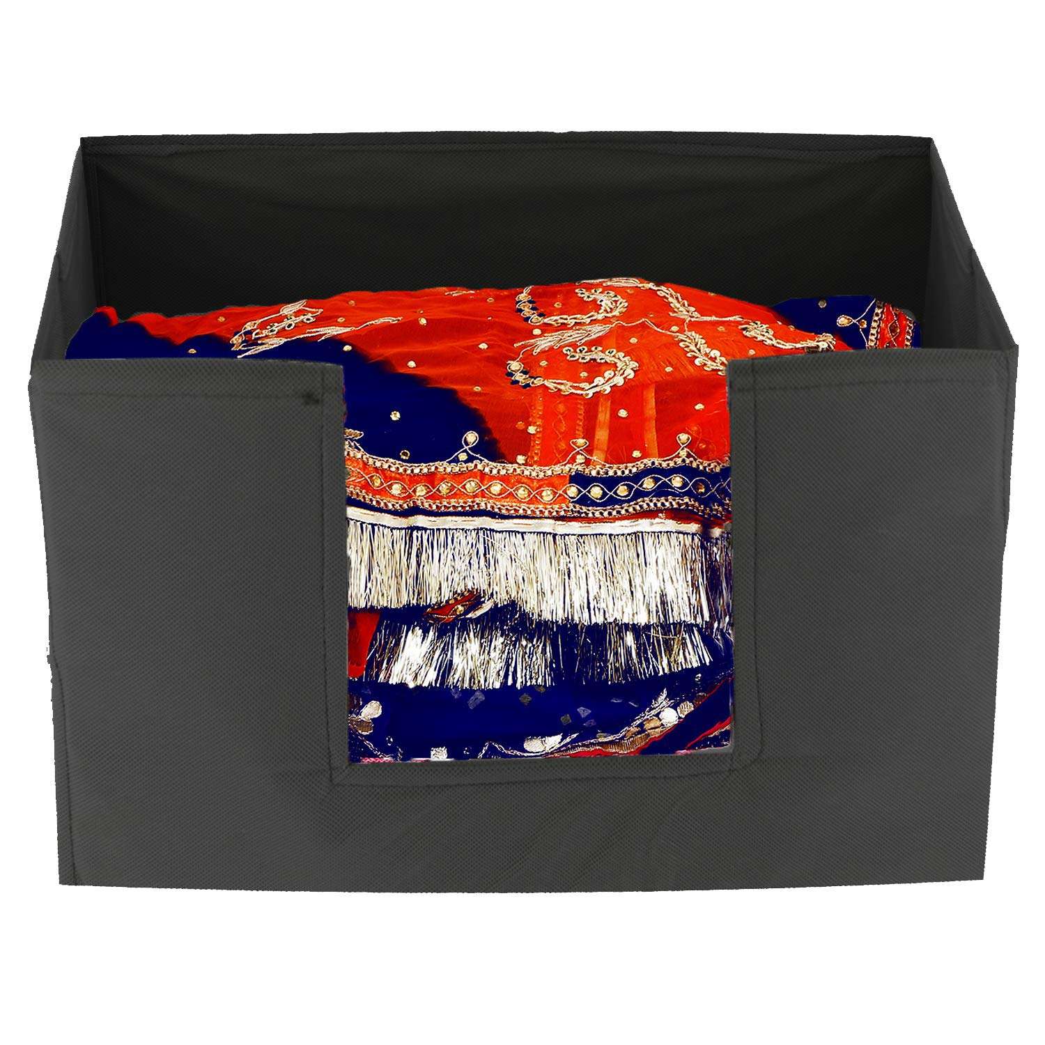 Kuber Industries Non Woven 3 Piece Shirt Stacker and 3 Piece Foldable Rectangle Cloth Saree Stacker Cloth Wardrobe Organizer Wardrobe Organizer (Black) -CTKTC38273 3