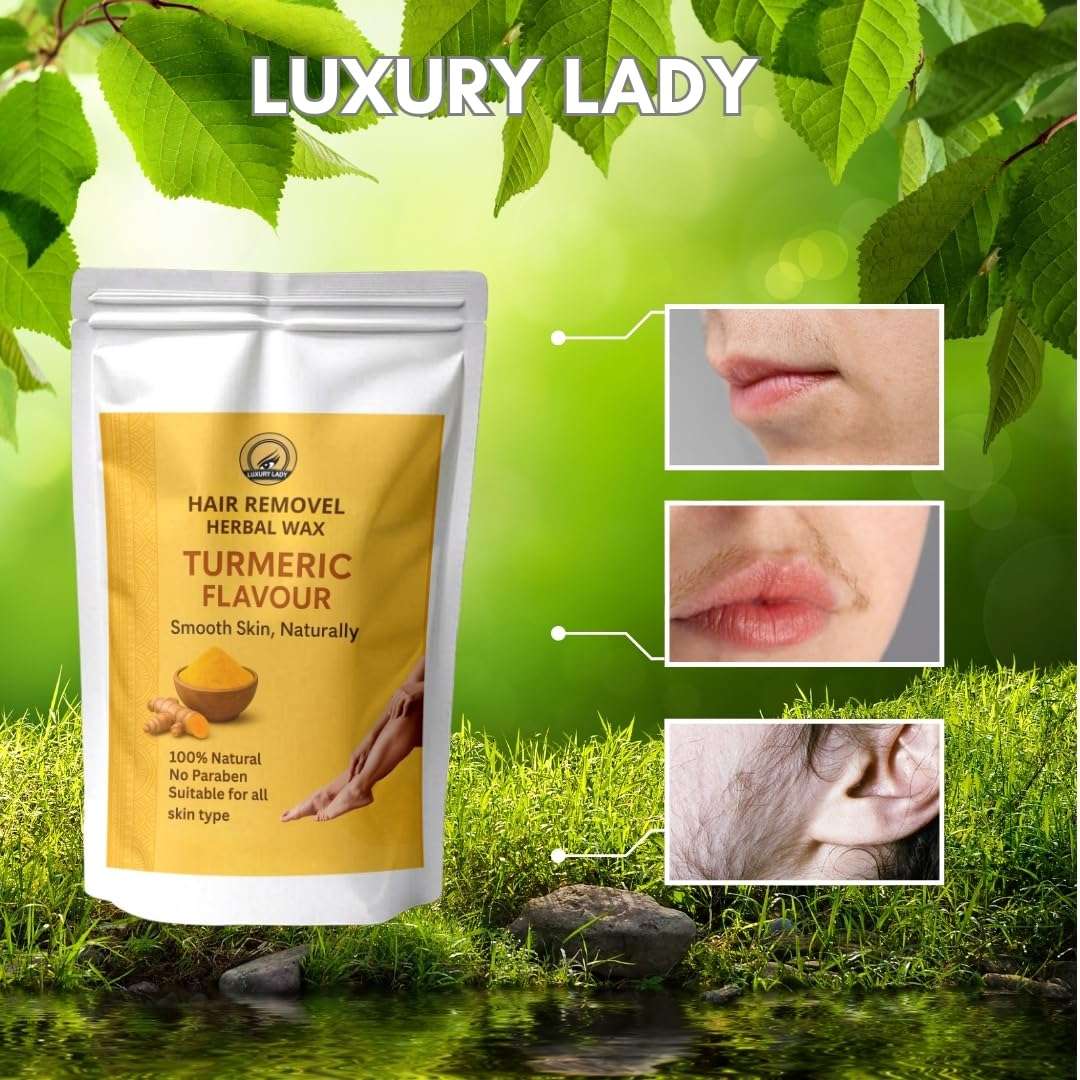 Luxury Lady Hair Removal Wax Powder for Women & Men | Painless Herbal Hair Removal for Face, Upper Lips, Underarms & Body | Chemical-Free, No Razor Bumps (100g, Turmeric) 5