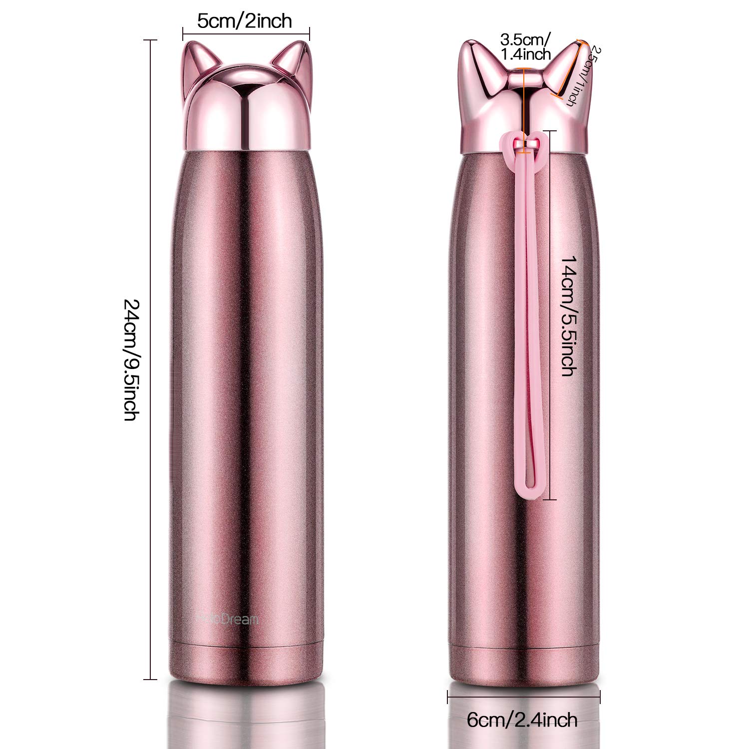Cute Cat Water Bottle Stainless Steel Water Bottle Insulated Thermal Travel Mug Cute Vacuum Water Mug for Women and Kids (Pink) 3
